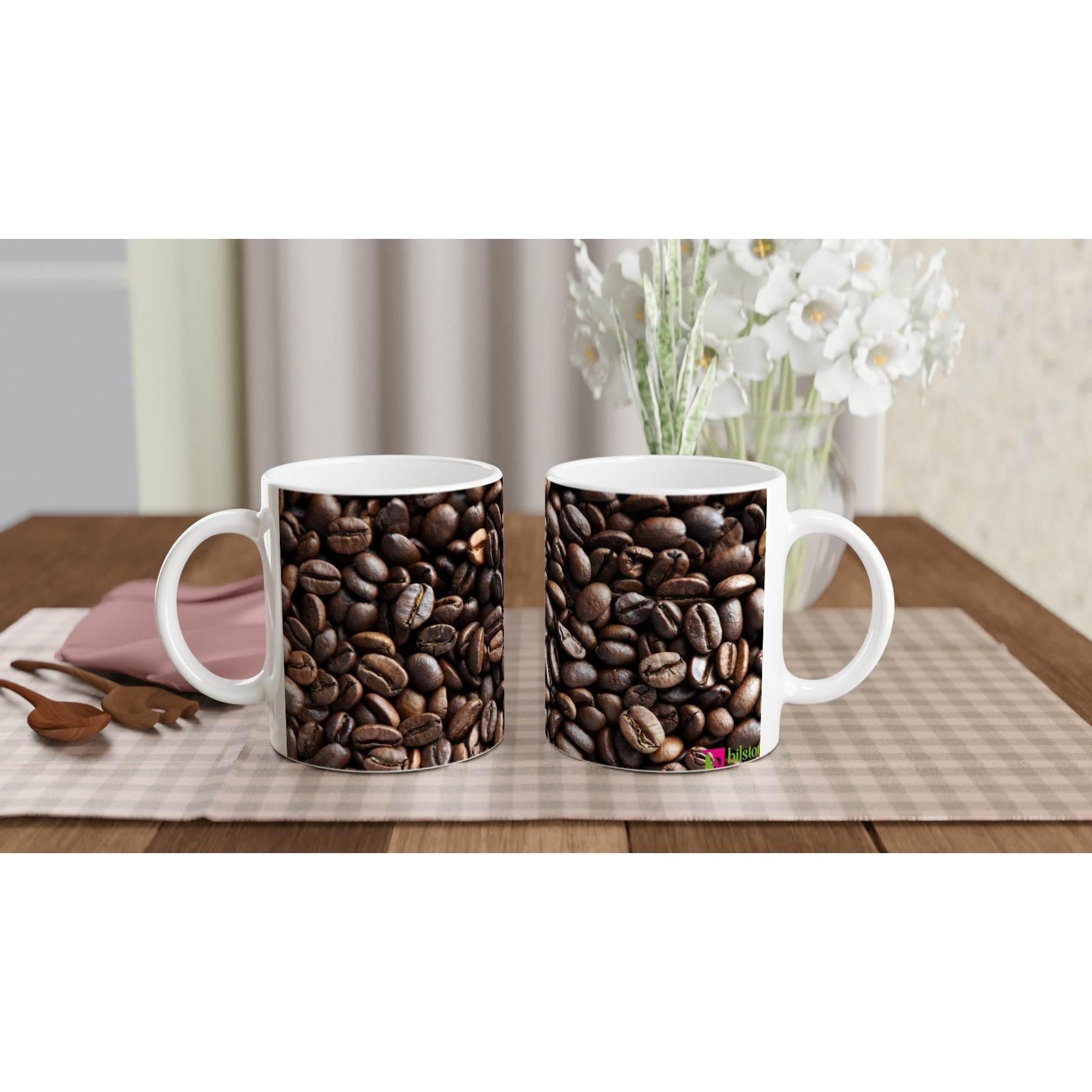 White 11oz Ceramic Mug Coffee Beans - Hilstor
