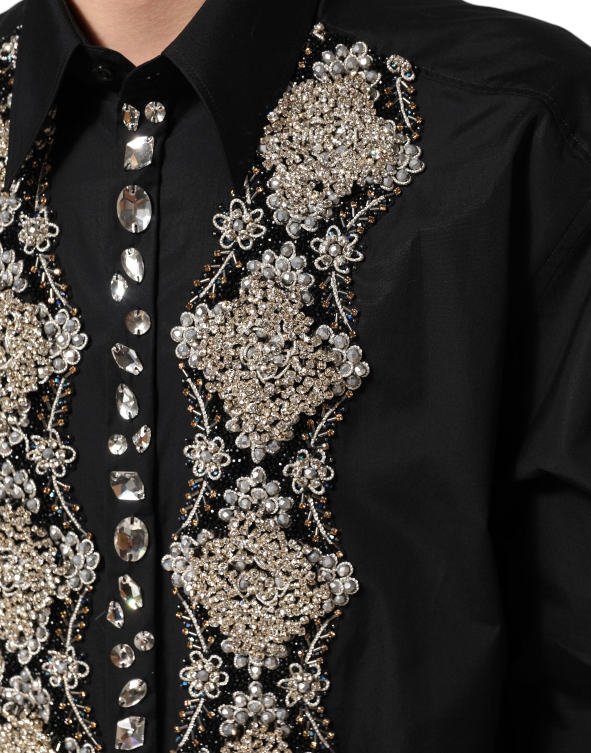 Dolce & Gabbana Sort Broderet Kjole Herre Formel Skjorte