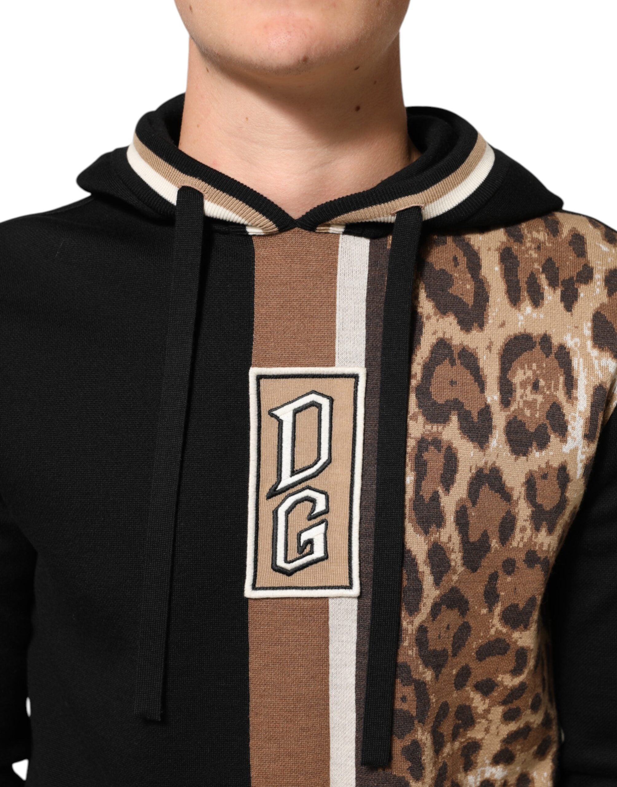 Dolce & Gabbana Sort Leopard Logo Hættetrøje