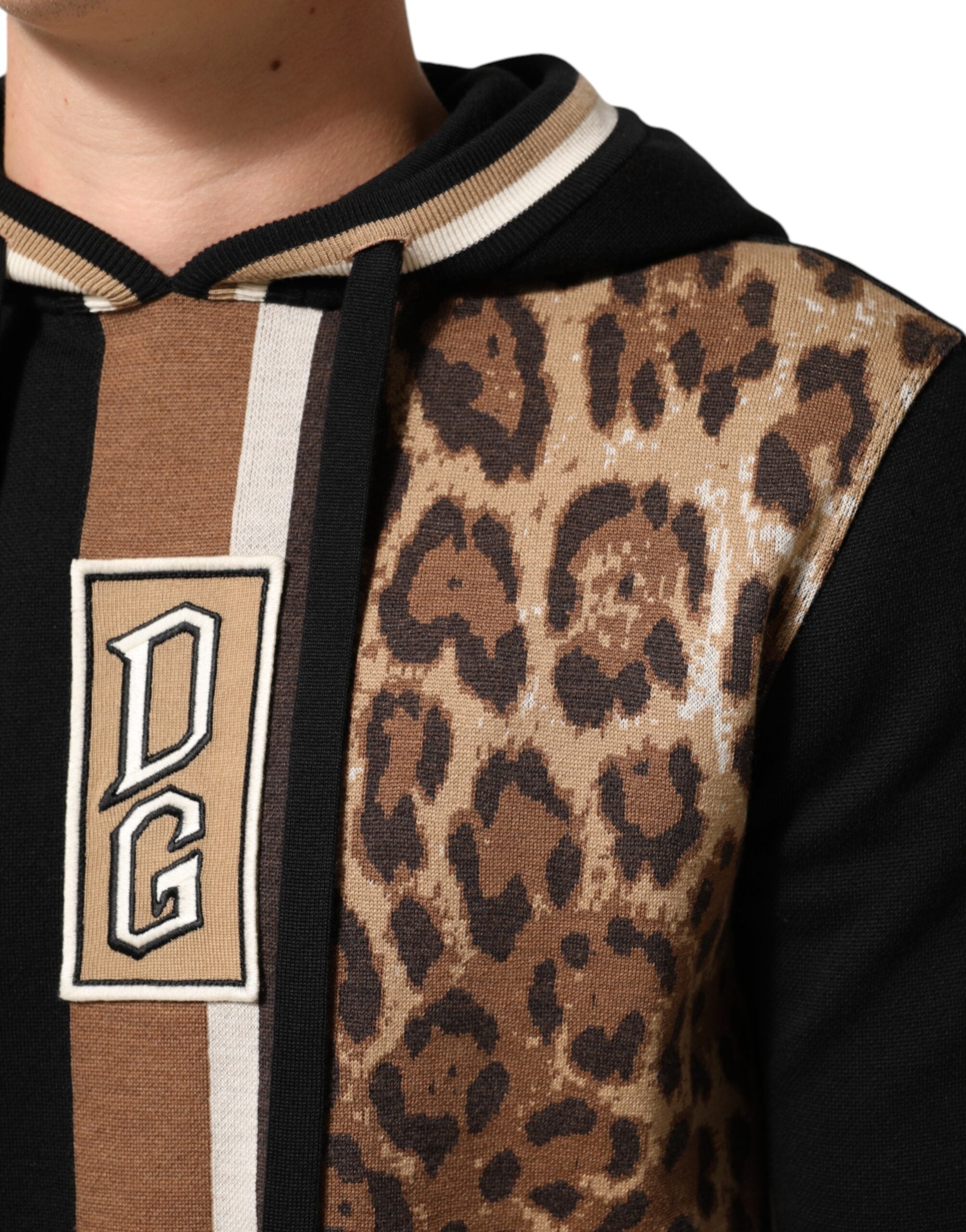 Dolce & Gabbana Sort Leopard Logo Hættetrøje