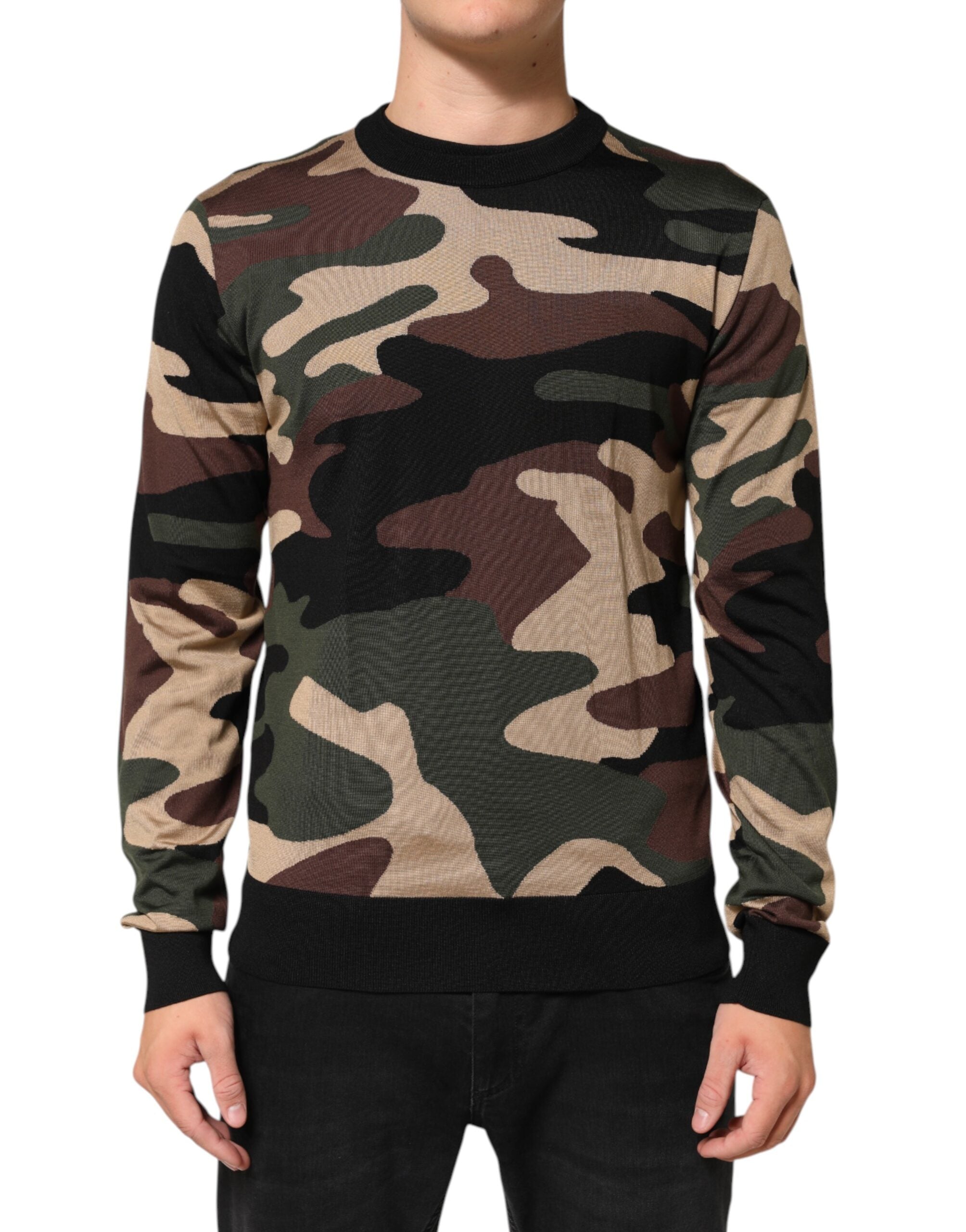 Dolce & Gabbana Multicolor Camouflage Rundhals Mænd Pullover Sweater