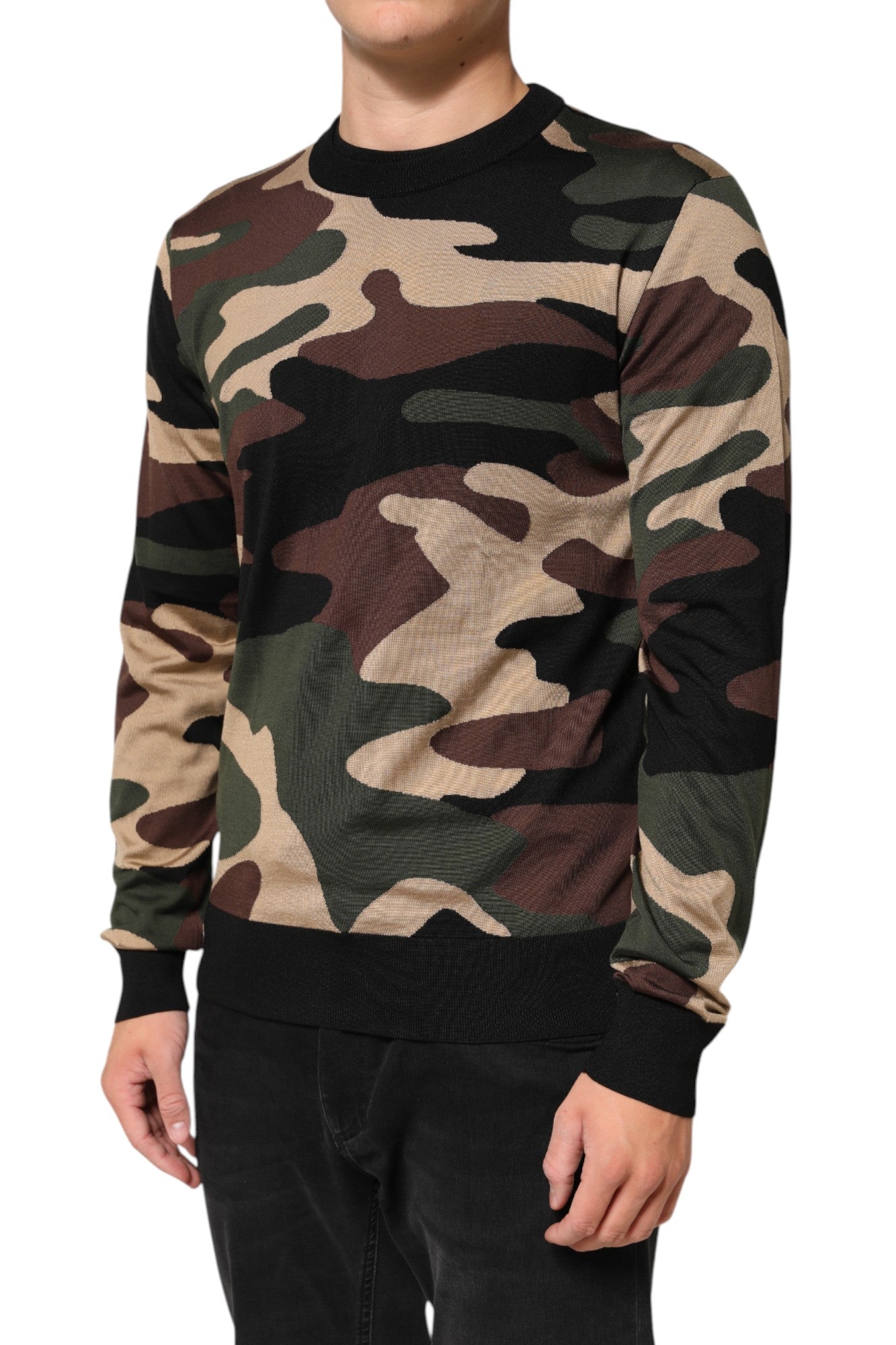 Dolce & Gabbana Multicolor Camouflage Rundhals Mænd Pullover Sweater