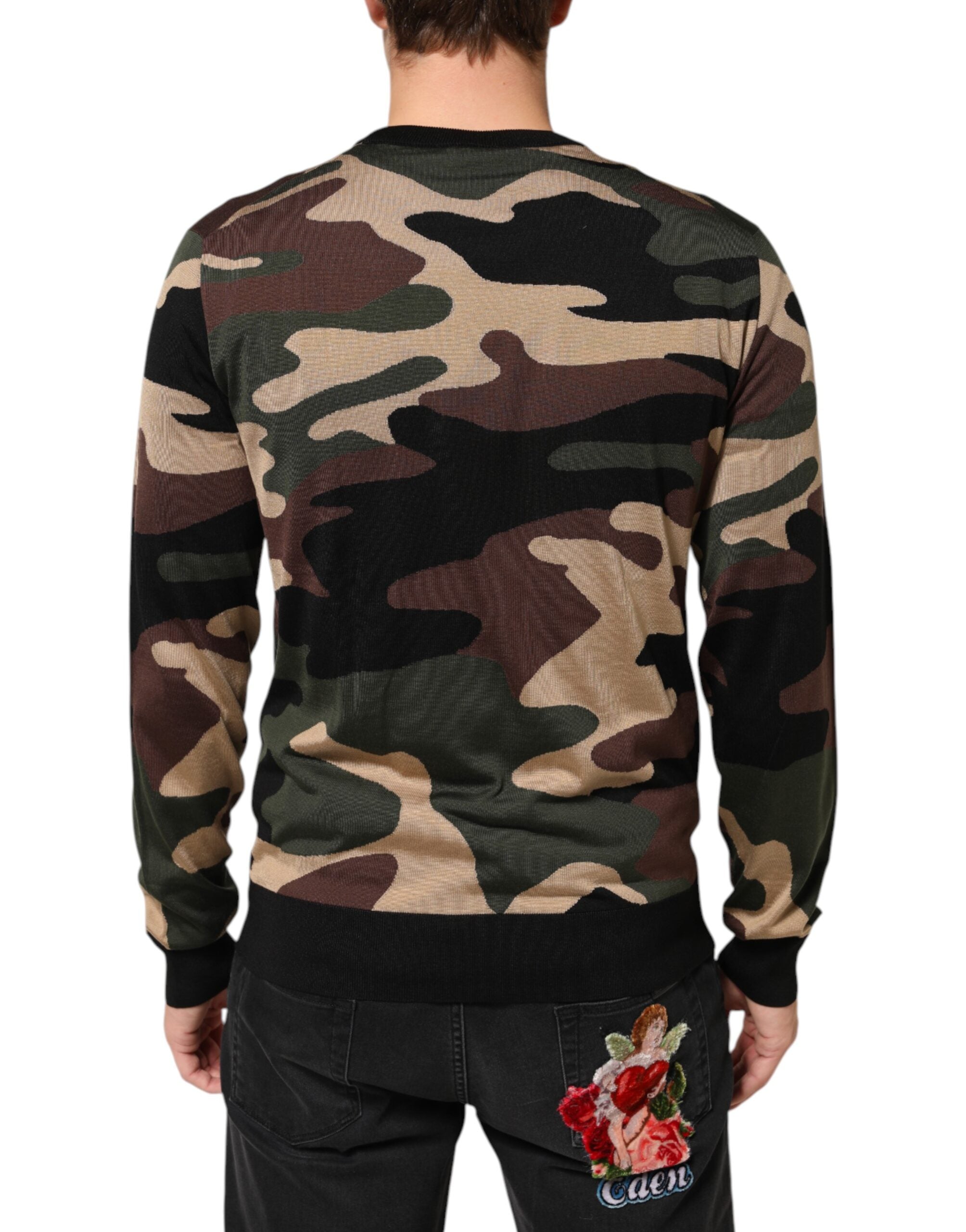 Dolce & Gabbana Multicolor Camouflage Rundhals Mænd Pullover Sweater