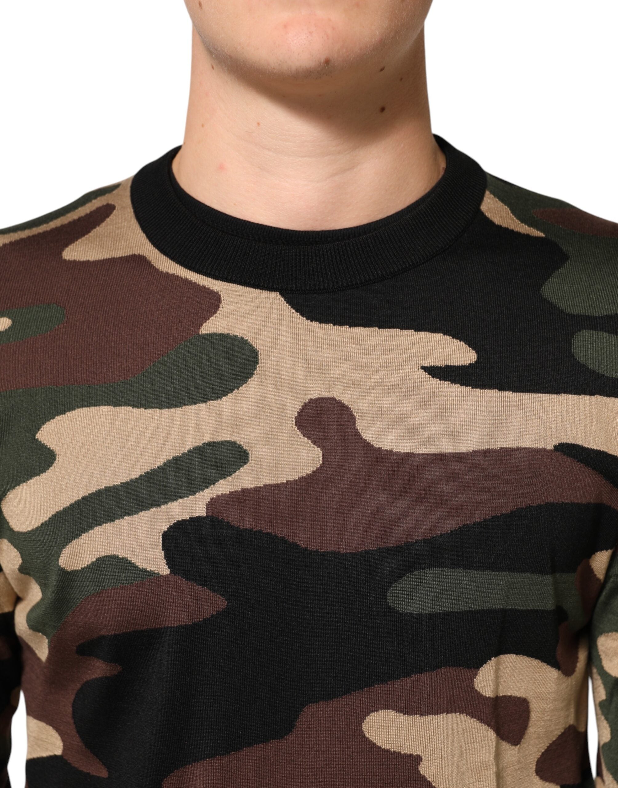 Dolce & Gabbana Multicolor Camouflage Rundhals Mænd Pullover Sweater
