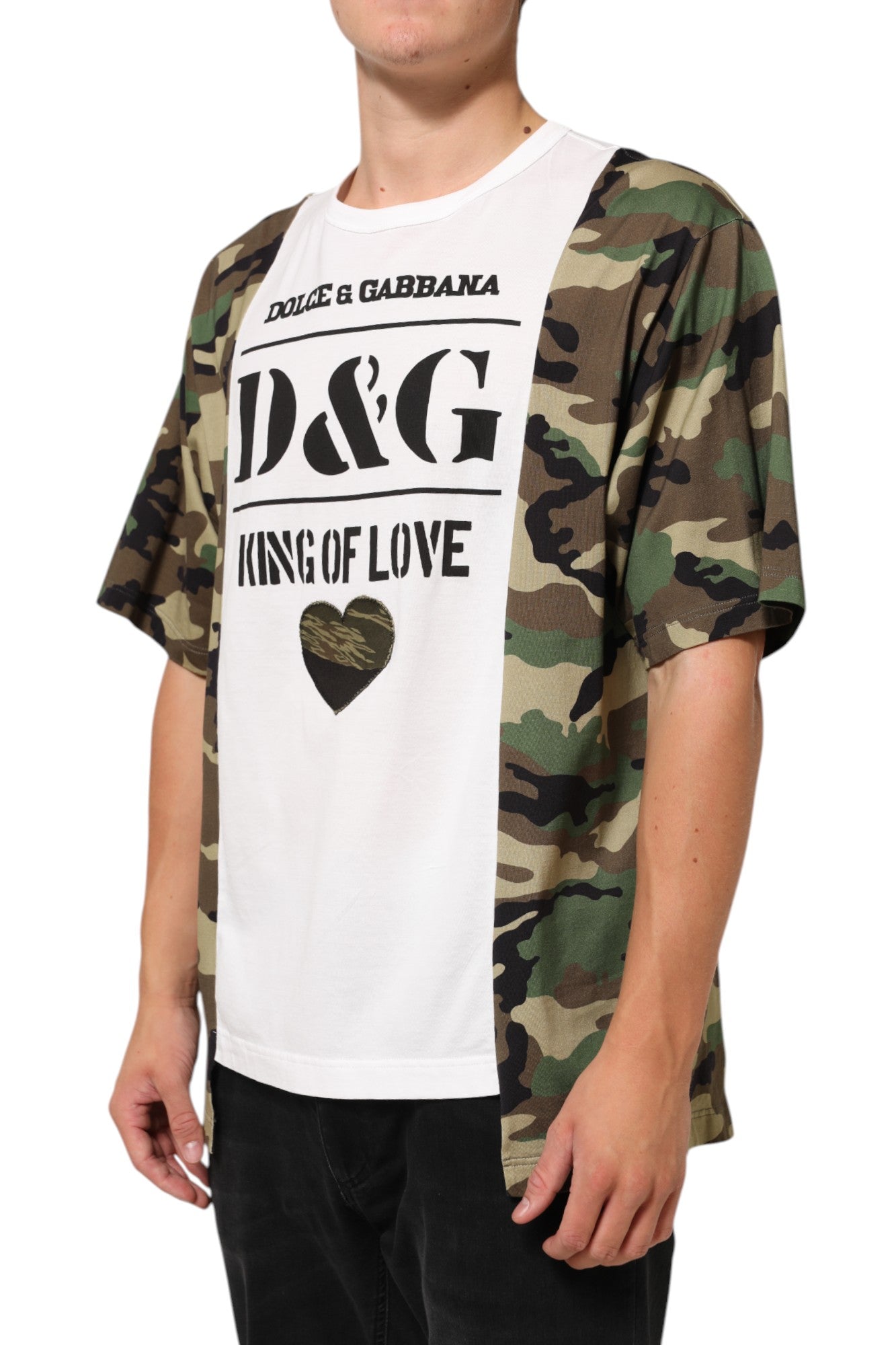 Dolce & Gabbana Hvid Logo Camouflage Rund Hals Herre T-shirt