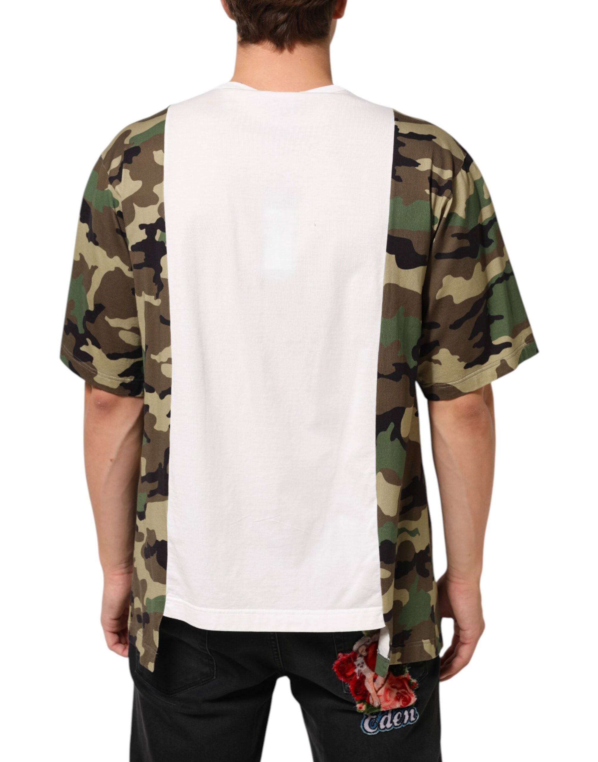 Dolce & Gabbana Hvid Logo Camouflage Rund Hals Herre T-shirt