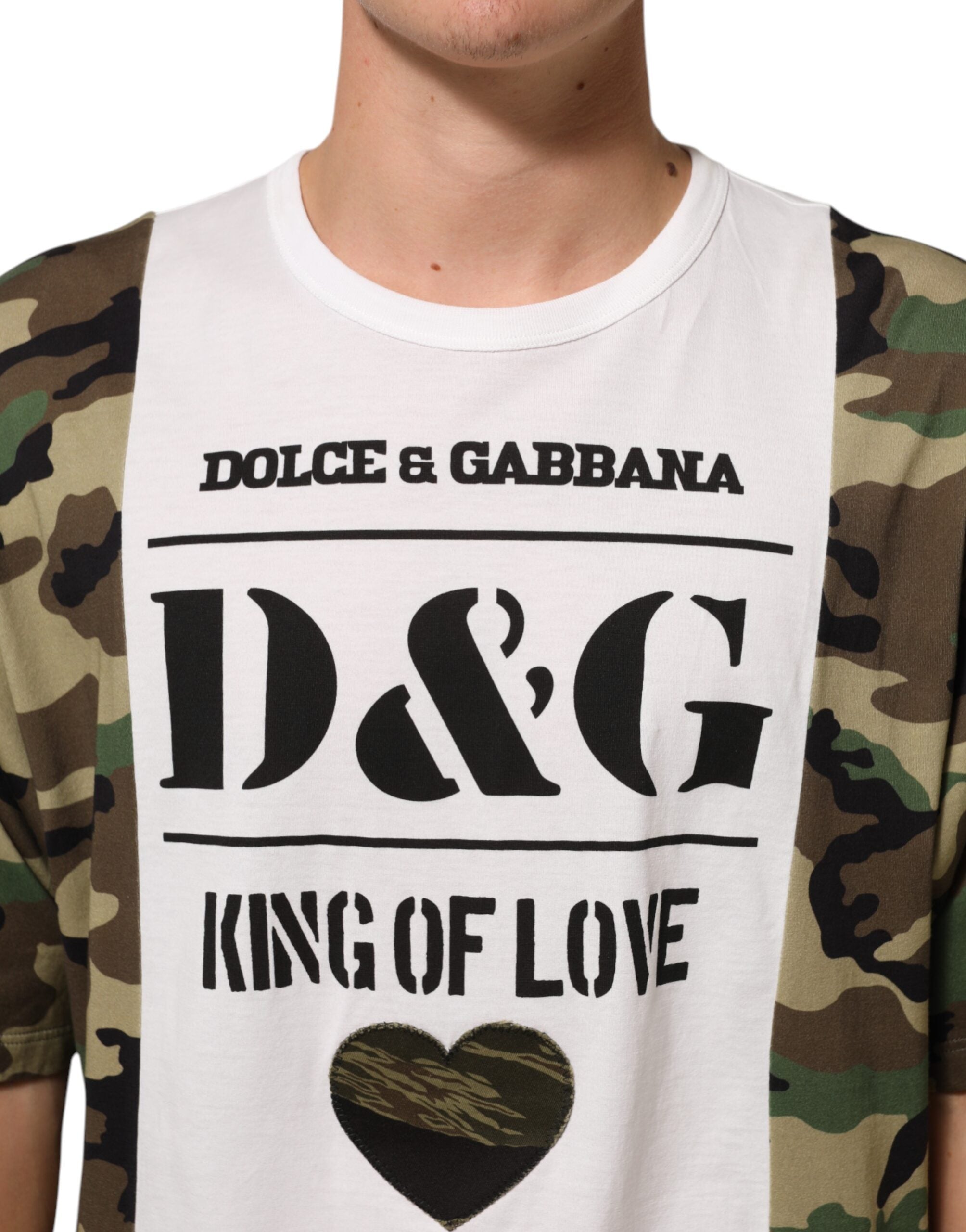 Dolce & Gabbana Hvid Logo Camouflage Rund Hals Herre T-shirt