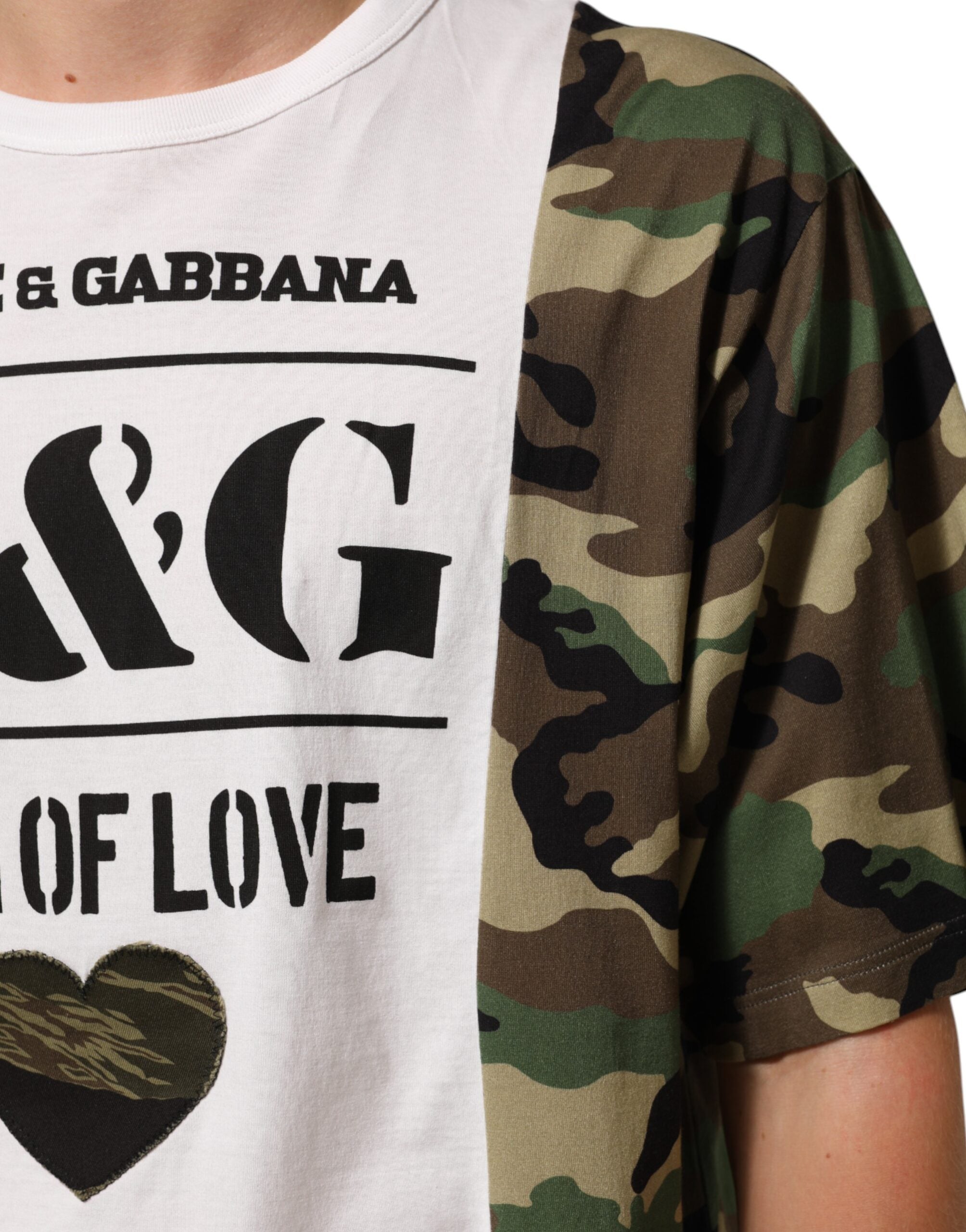 Dolce & Gabbana Hvid Logo Camouflage Rund Hals Herre T-shirt