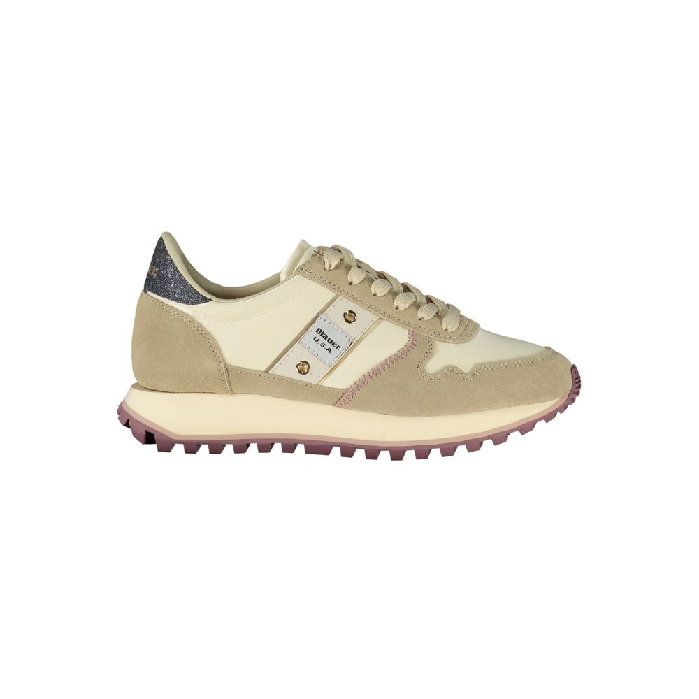 Blauer Beige Læder Sneaker til kvinder