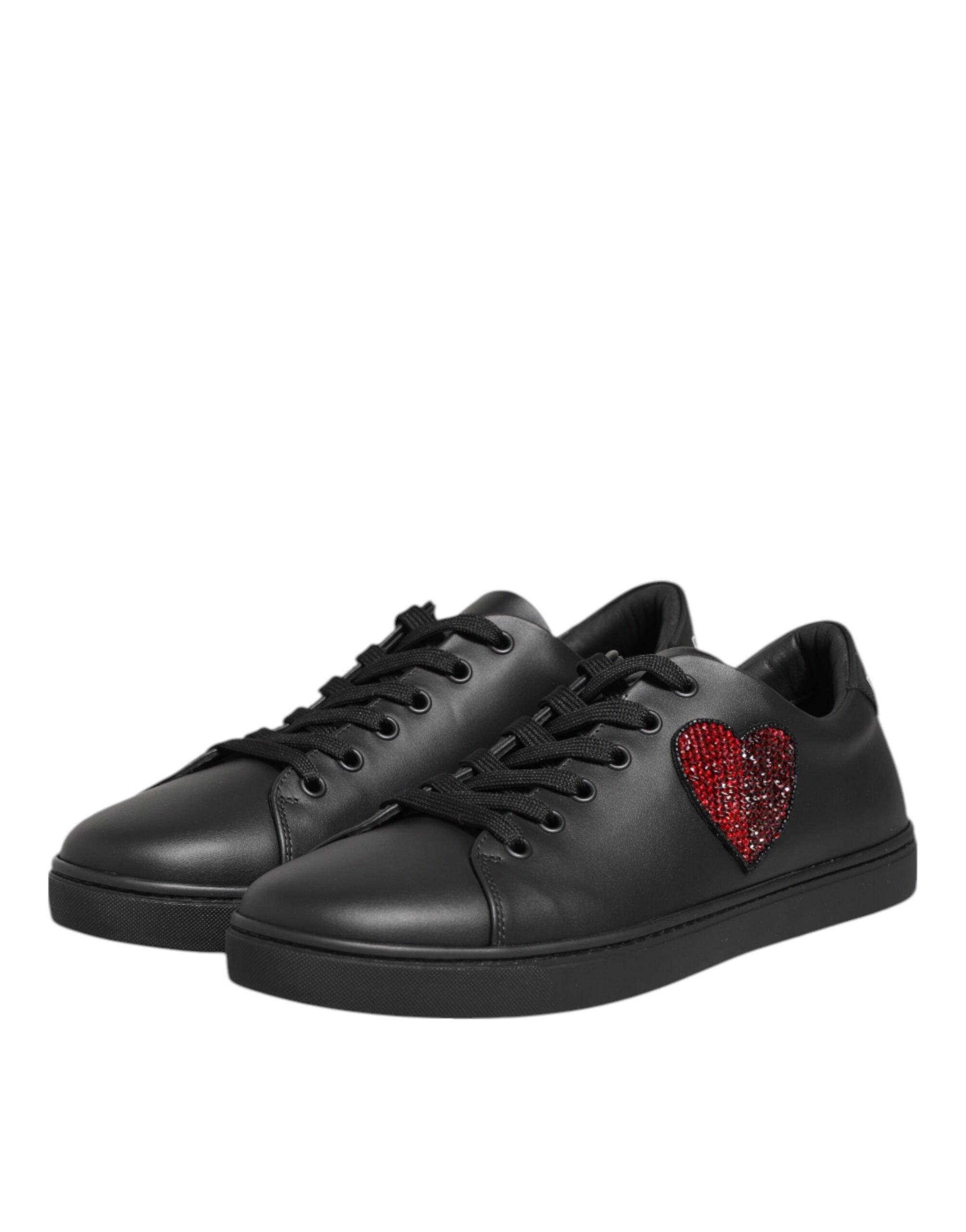 Dolce & Gabbana Sorte Læder Krystal Hjerte Sneakers Sko