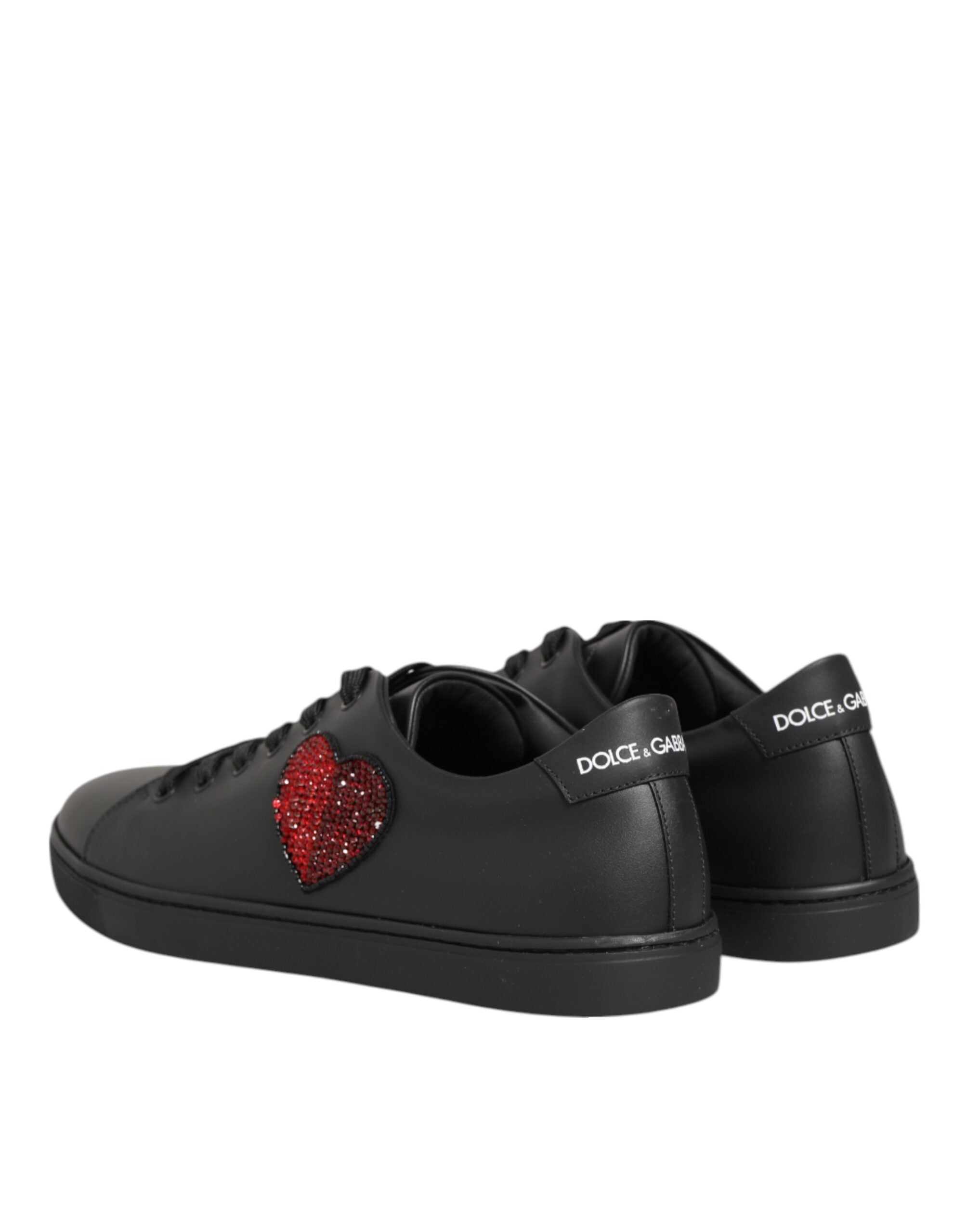 Dolce & Gabbana Sorte Læder Krystal Hjerte Sneakers Sko