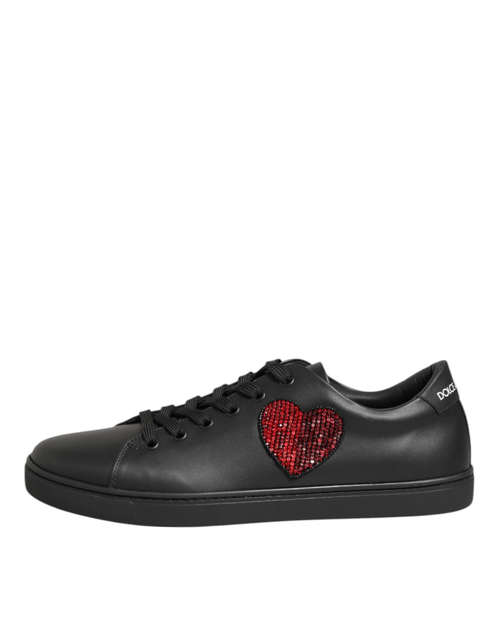 Dolce & Gabbana Sorte Læder Krystal Hjerte Sneakers Sko
