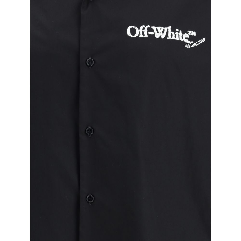 Off-white sort bomuldsskjorte med mønstre