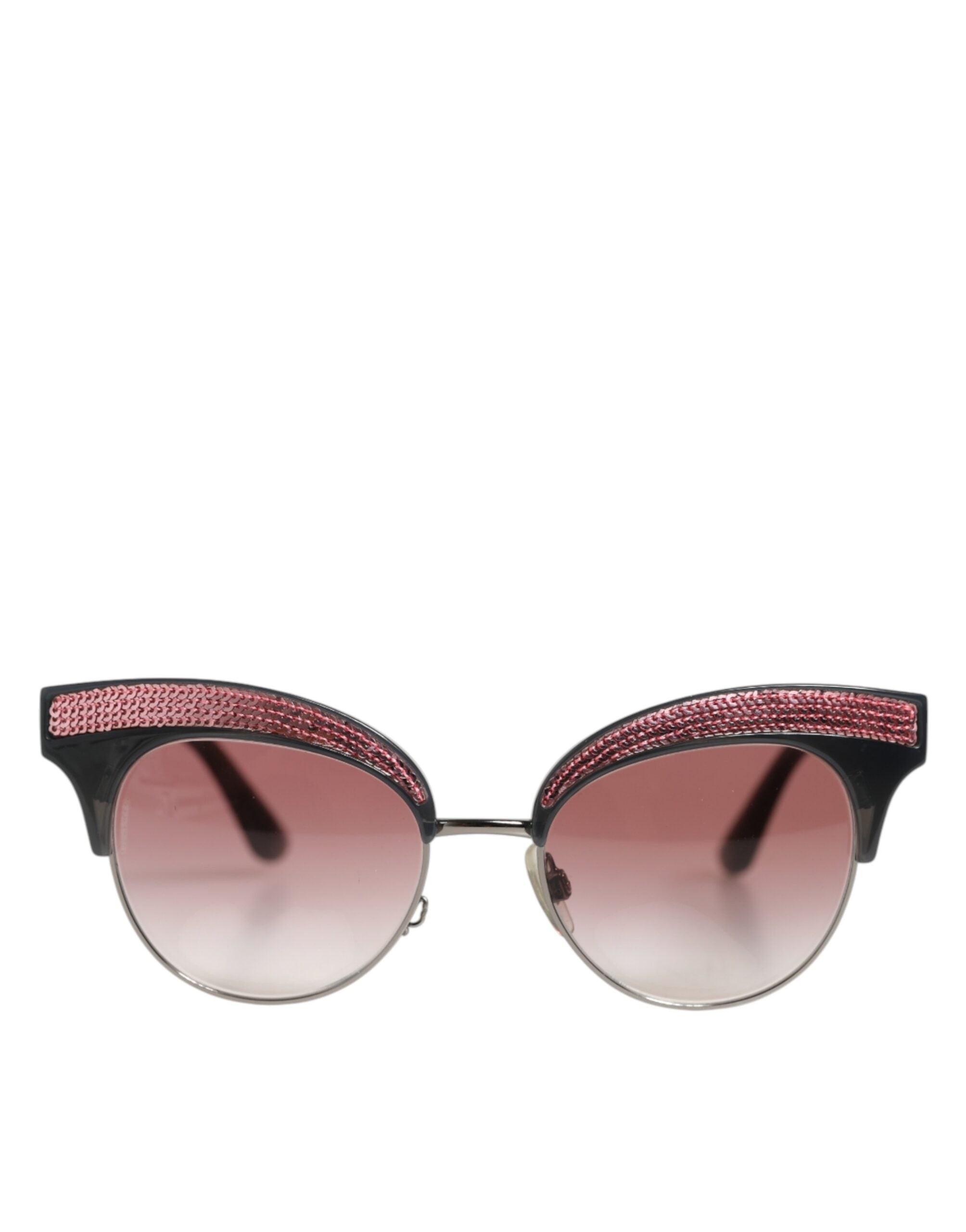 Dolce &amp; Gabbana Sorte Lyserøde Spejlede Cat Eye-solbriller med Pailletter