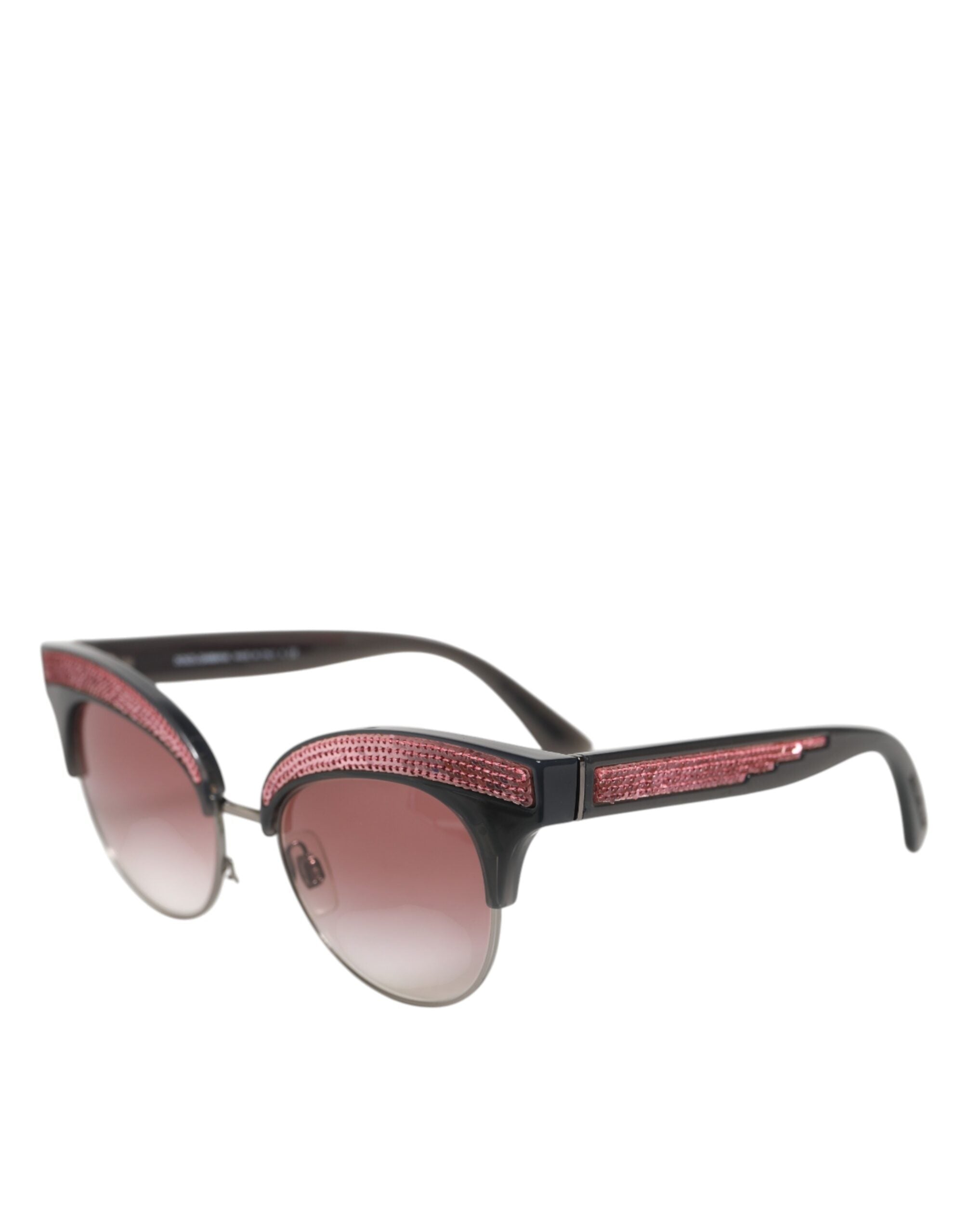 Dolce &amp; Gabbana Sorte Lyserøde Spejlede Cat Eye-solbriller med Pailletter