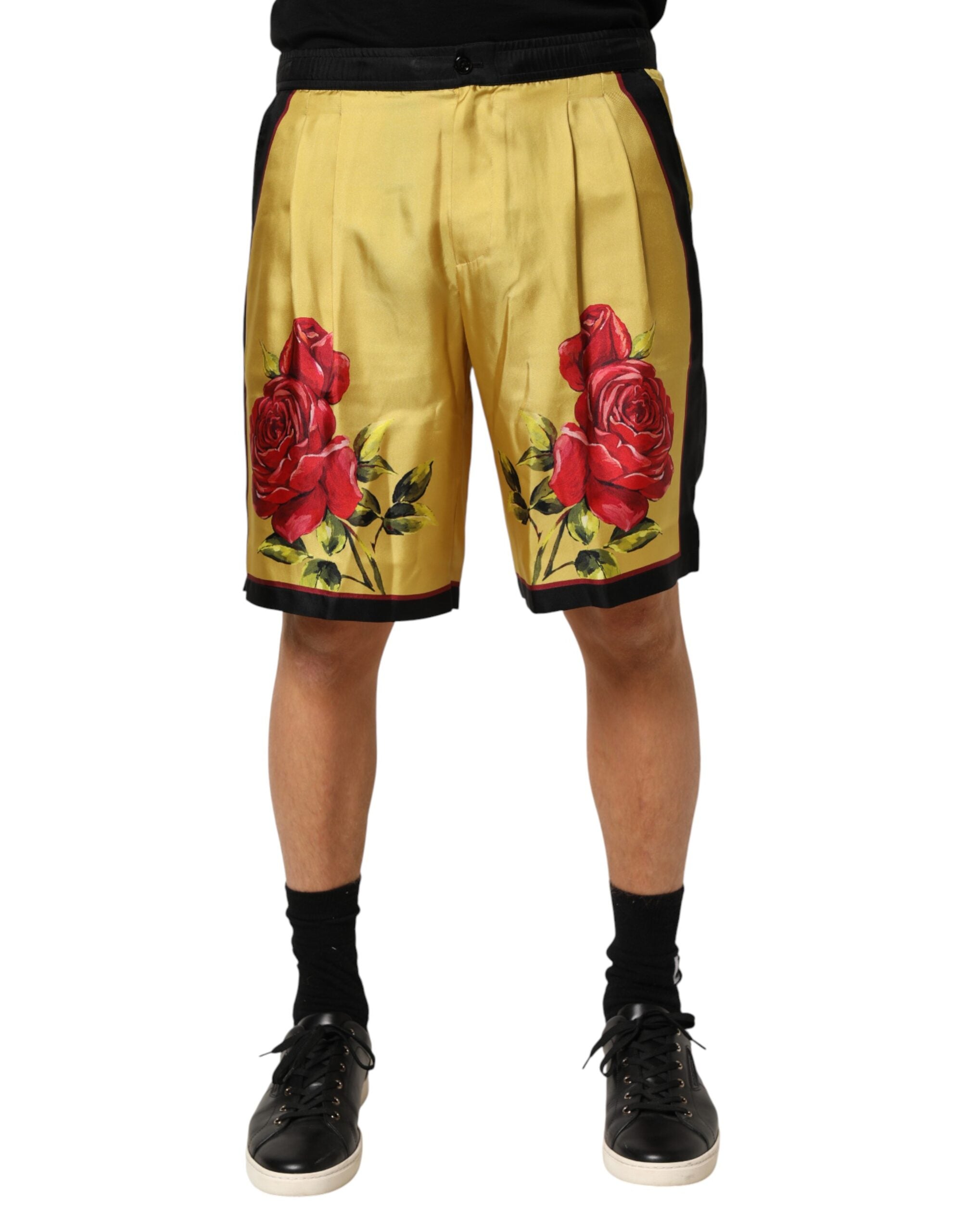 Dolce & Gabbana Gule Blomsterprint Silke Bermudashorts Til Herrer