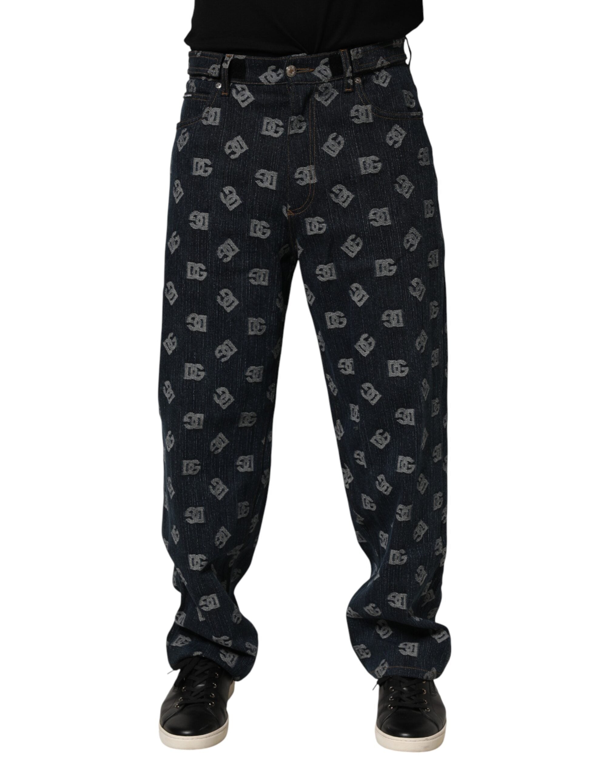 Dolce & Gabbana Blå Logo Print Lige Denim Herrejeans