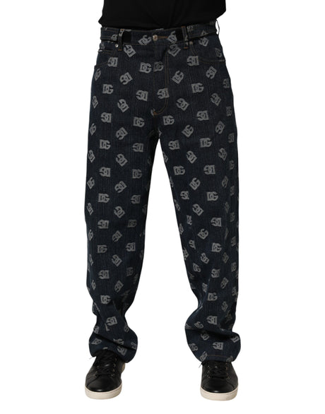 Dolce &amp; Gabbana Blå Logo Print Lige Denim Herrejeans
