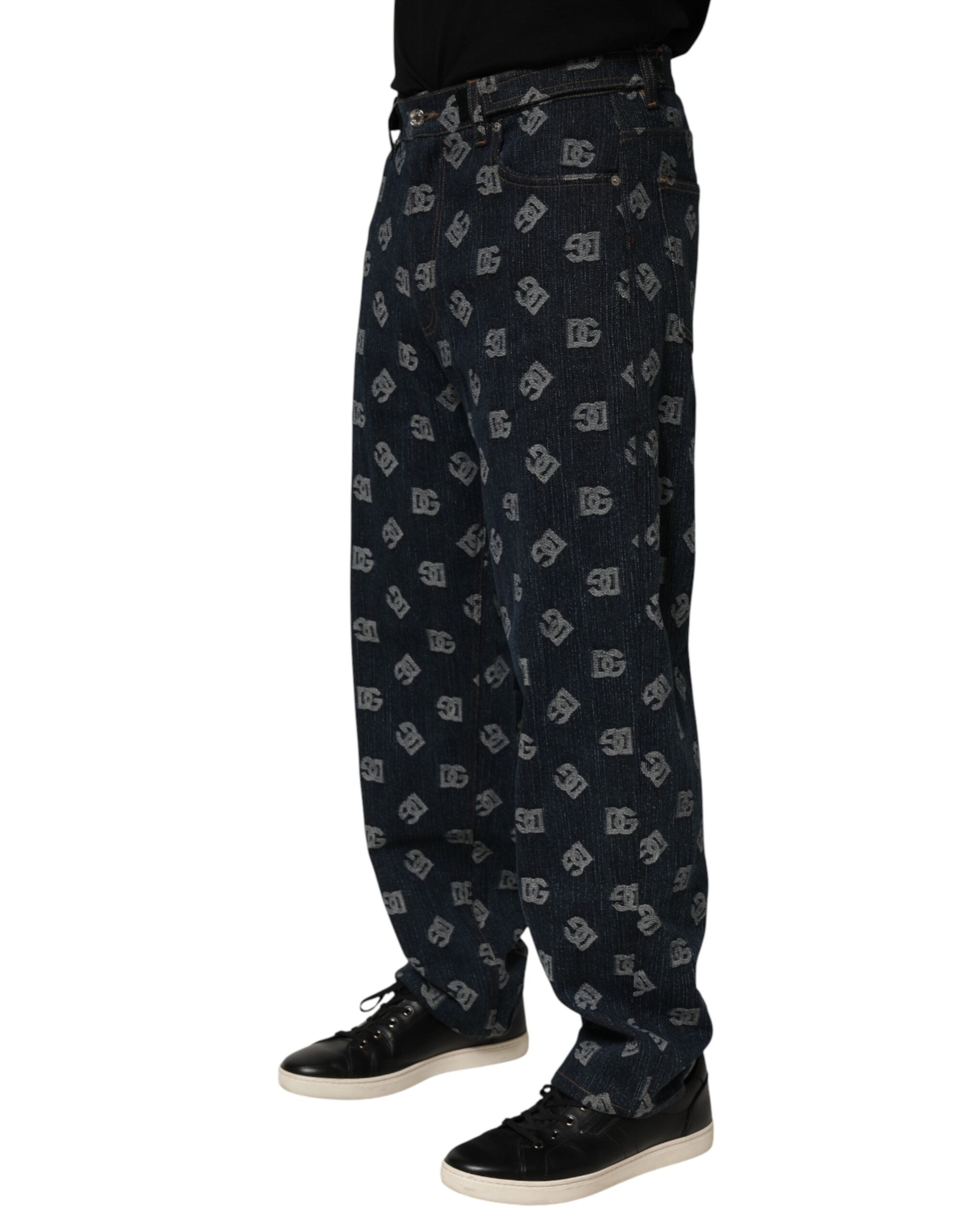 Dolce & Gabbana Blå Logo Print Lige Denim Herrejeans