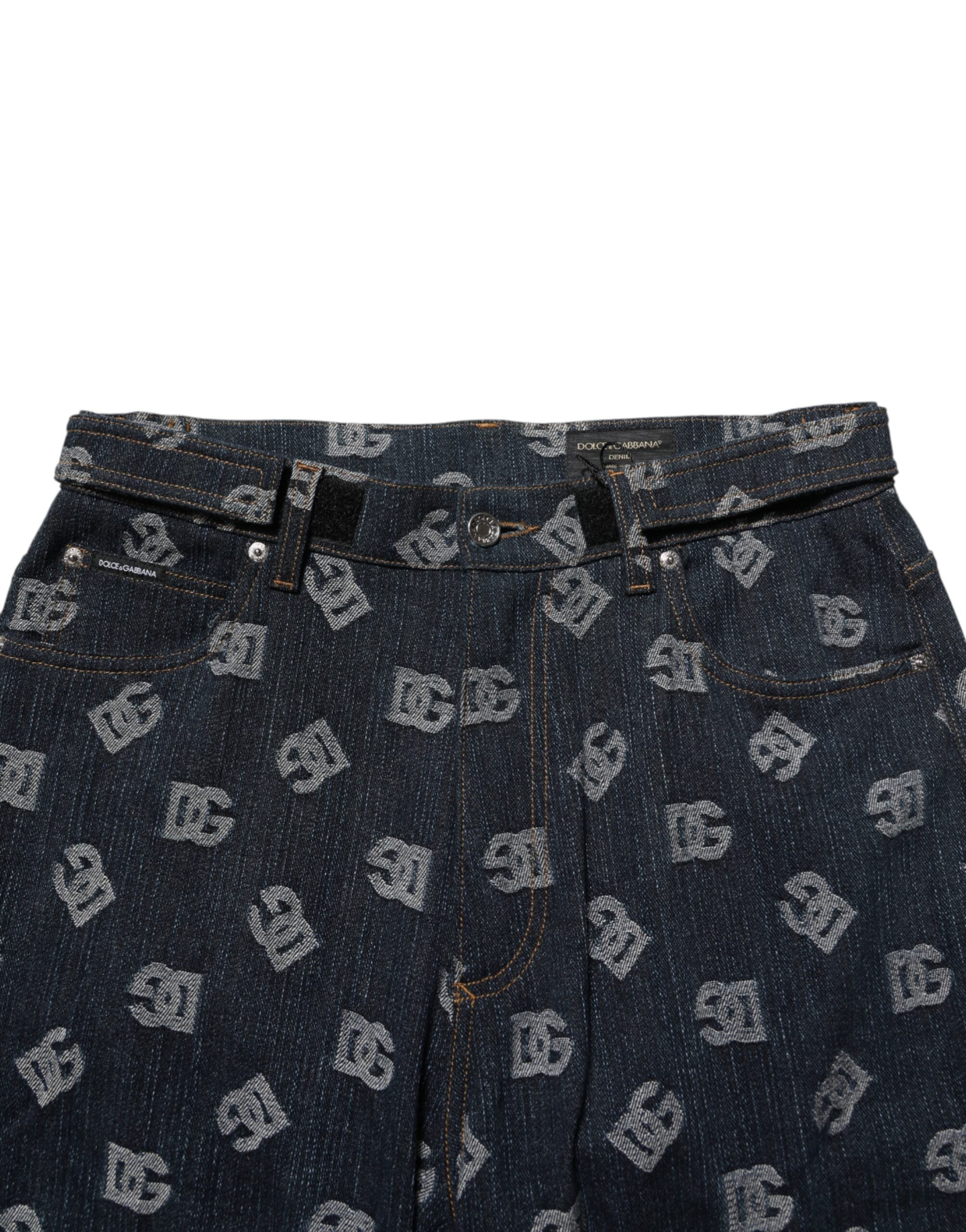 Dolce & Gabbana Blå Logo Print Lige Denim Herrejeans