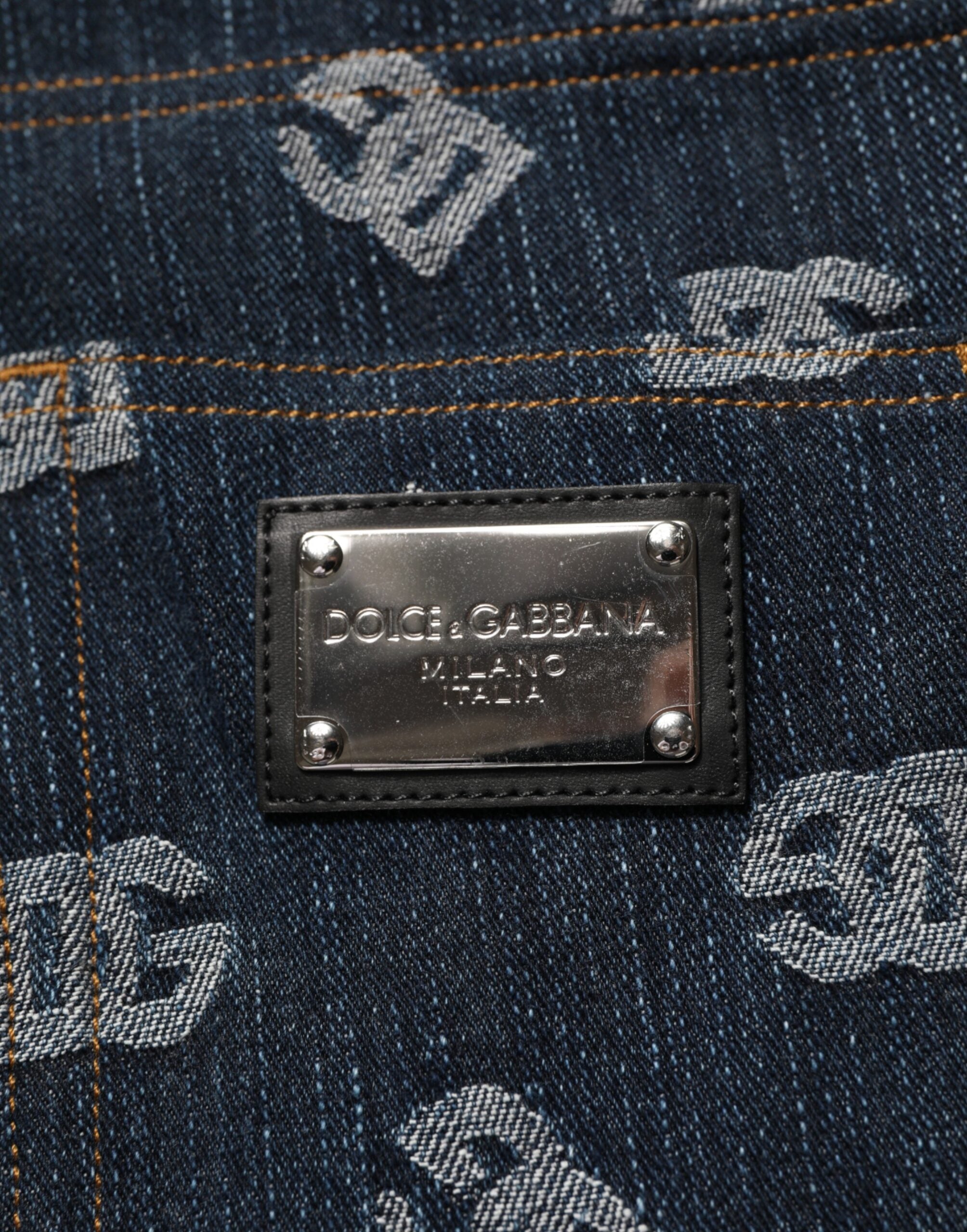 Dolce & Gabbana Blå Logo Print Lige Denim Herrejeans