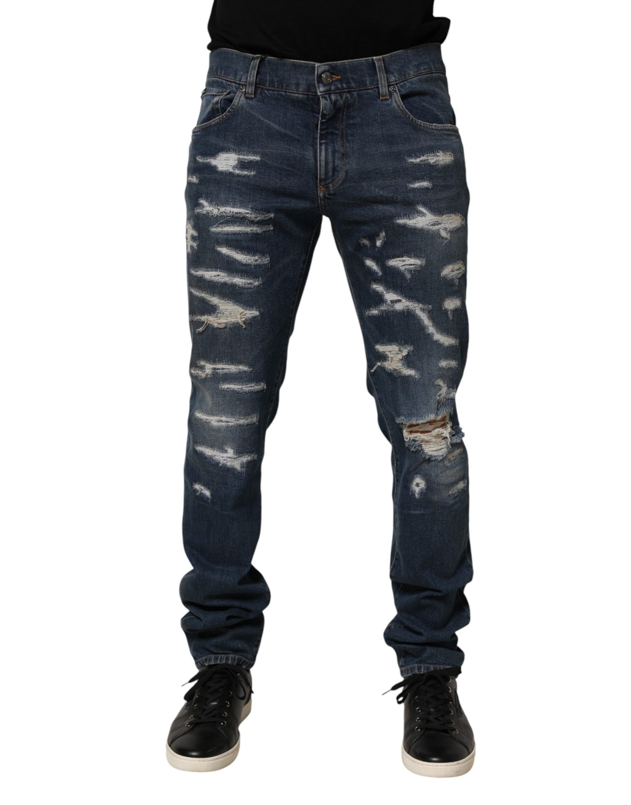 Dolce & Gabbana Blue Lattered Cotton Skinny Men denim jeans