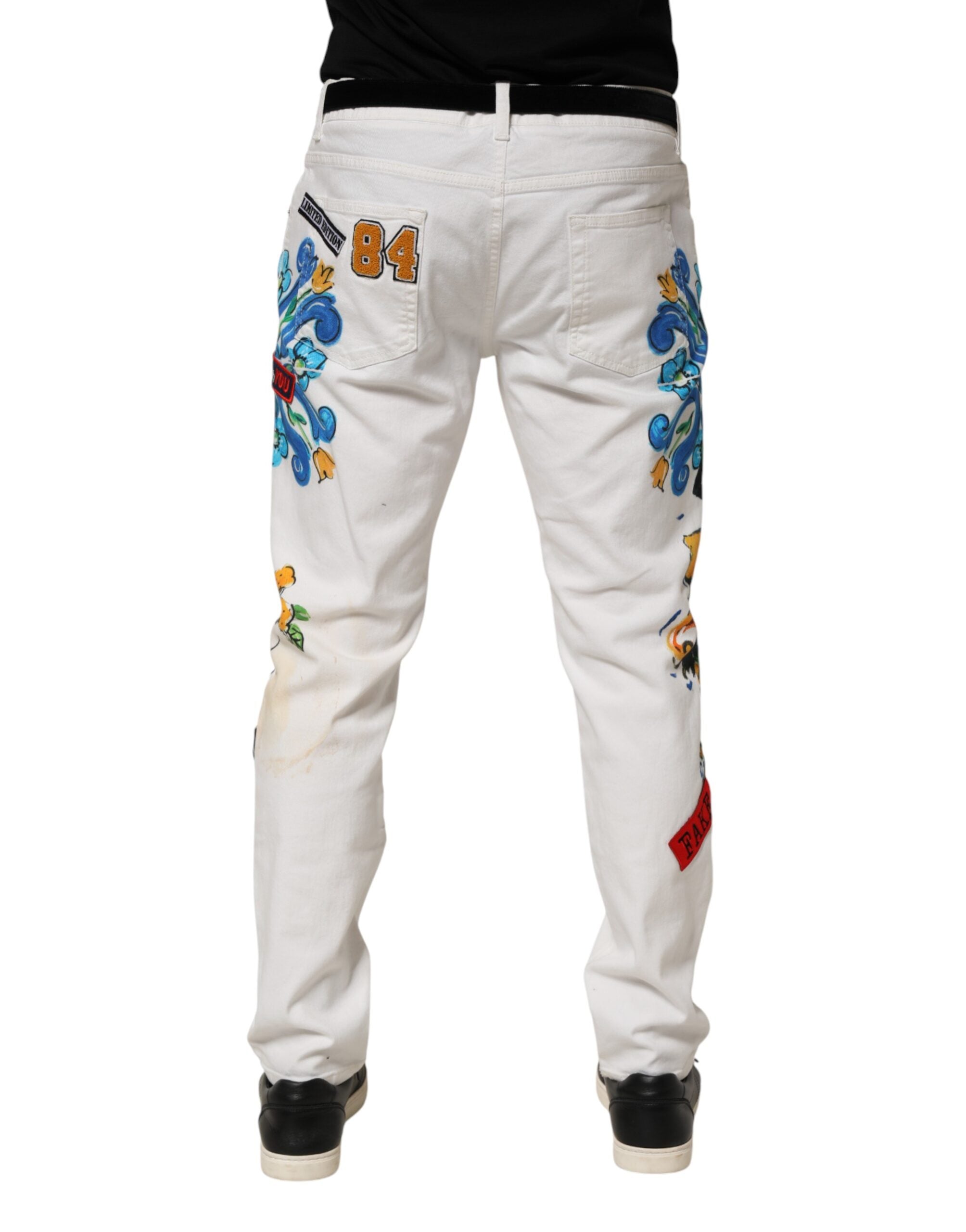 Dolce & Gabbana Hvide Graffiti Print Skinny GULD Denim Jeans
