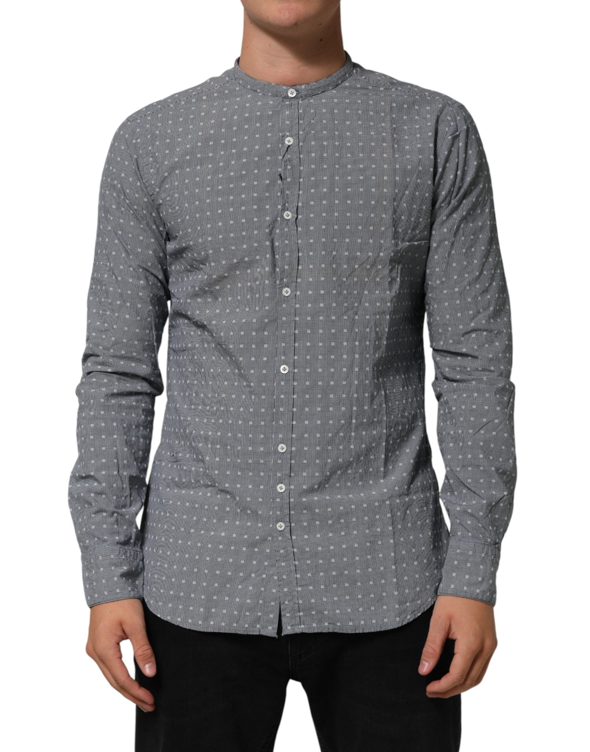 AGLINI Gray Polka Dot Cotton Button Down Long Sleeves Shirt