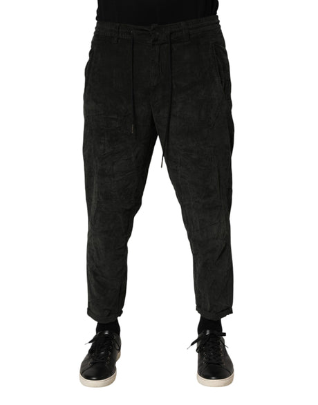 Dondup Black Mid Waist Cropped Corduroy Men Trouser Pants