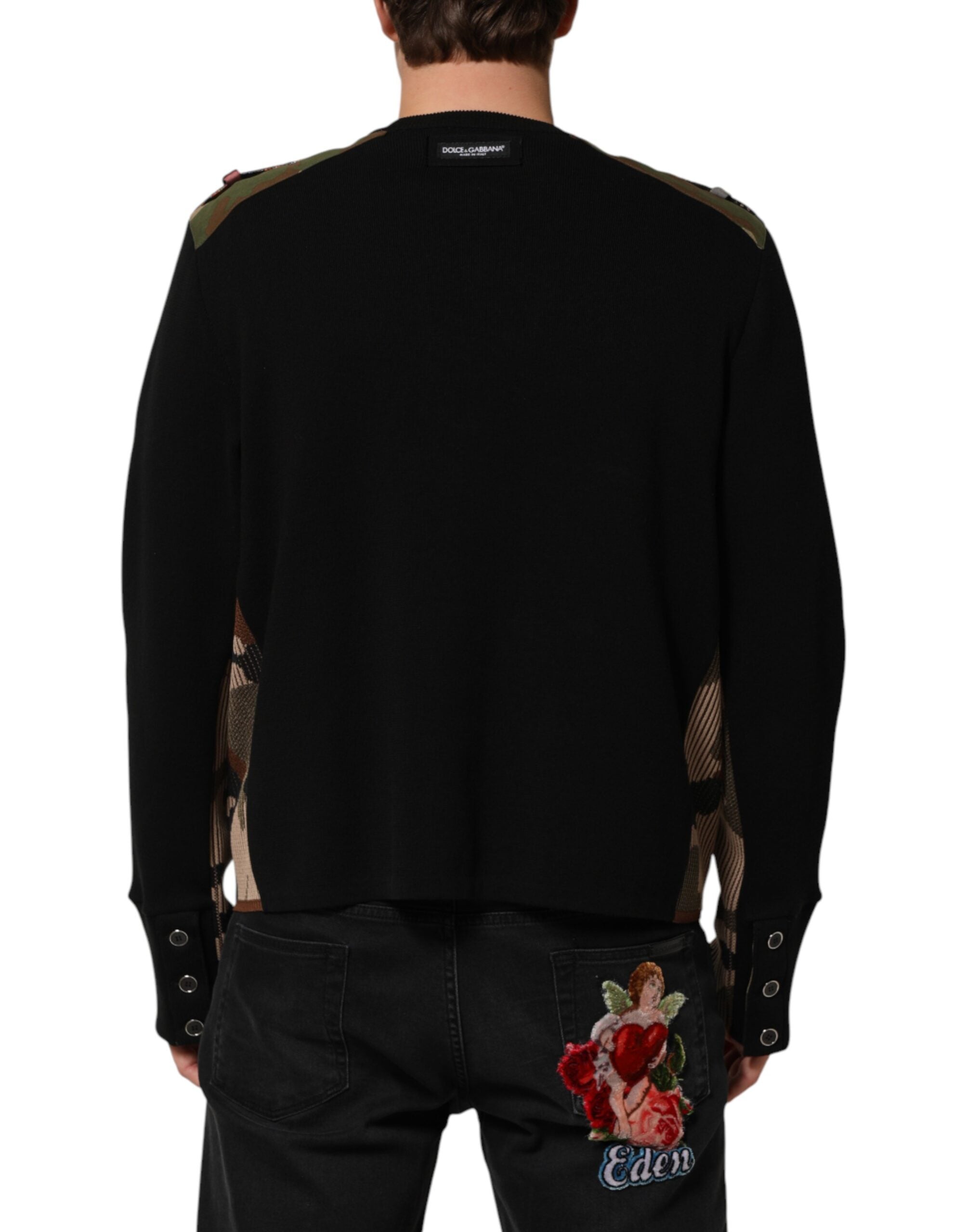 Dolce & Gabbana Sort Patchwork Rund Hals Pullover Sweater