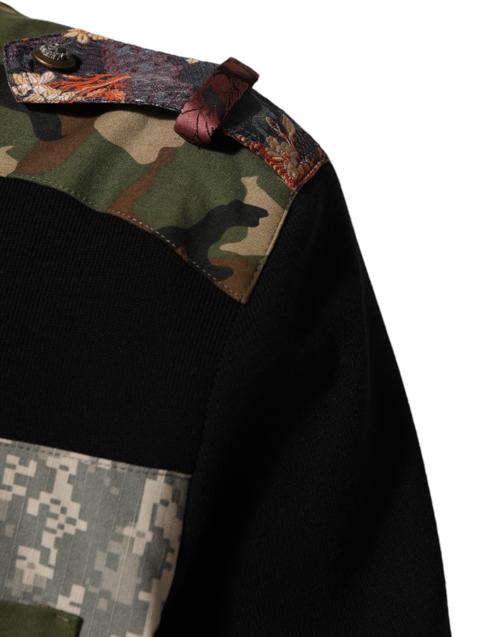 Dolce & Gabbana Sort Patchwork Rund Hals Pullover Sweater