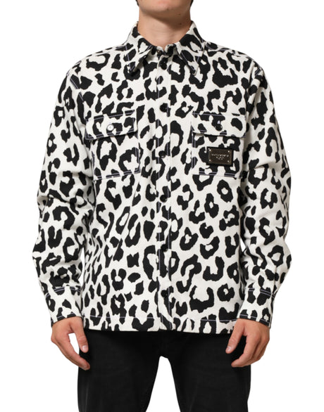Dolce &amp; Gabbana Sort Hvid Leopard Denim Blouson Sweater