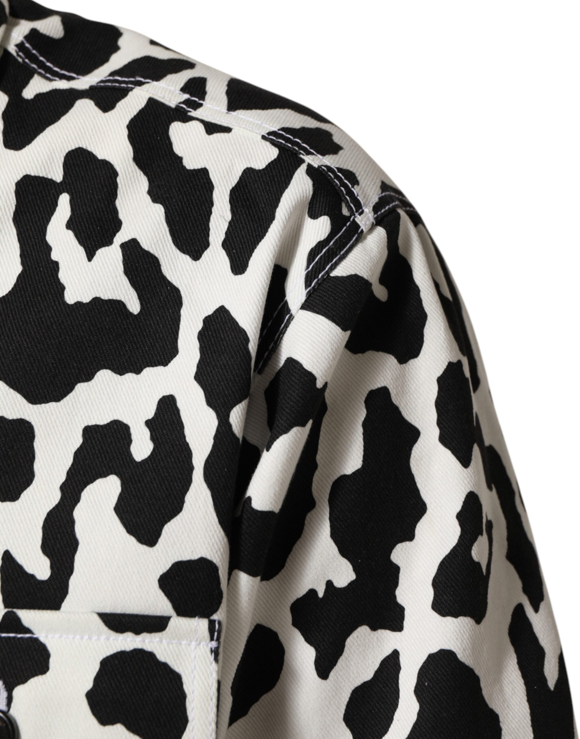 Dolce & Gabbana Sort Hvid Leopard Denim Blouson Sweater