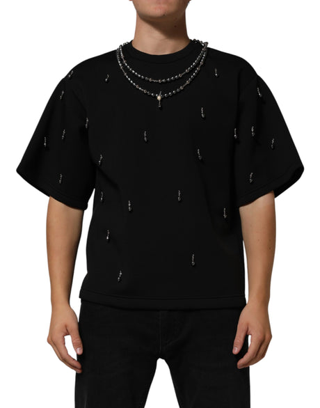 Dolce &amp; Gabbana sort polyester halskæde udsmykket T-shirt