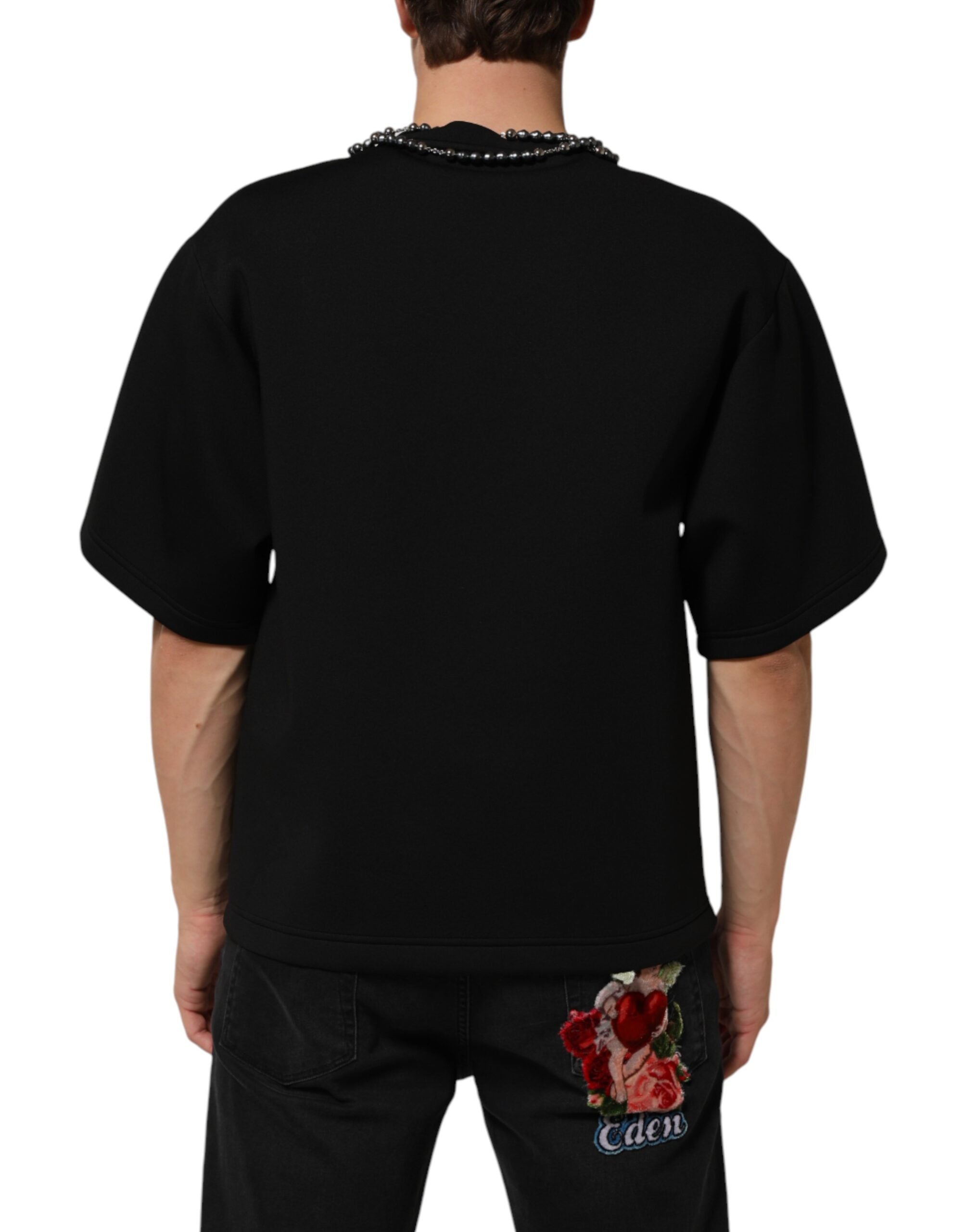 Dolce & Gabbana sort polyester halskæde udsmykket T-shirt