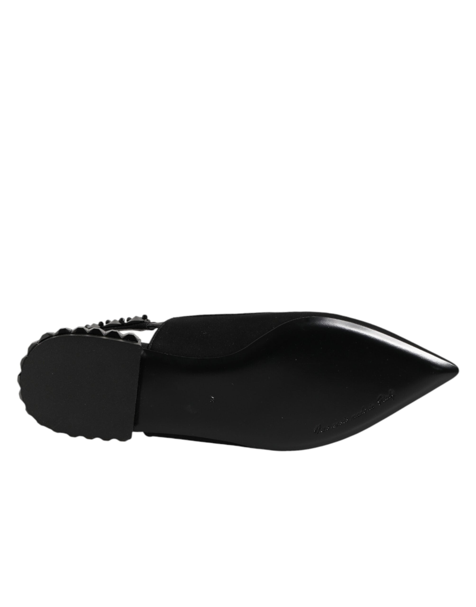 Dolce & Gabbana Black Crystal Charmeuse Slingback Shoes
