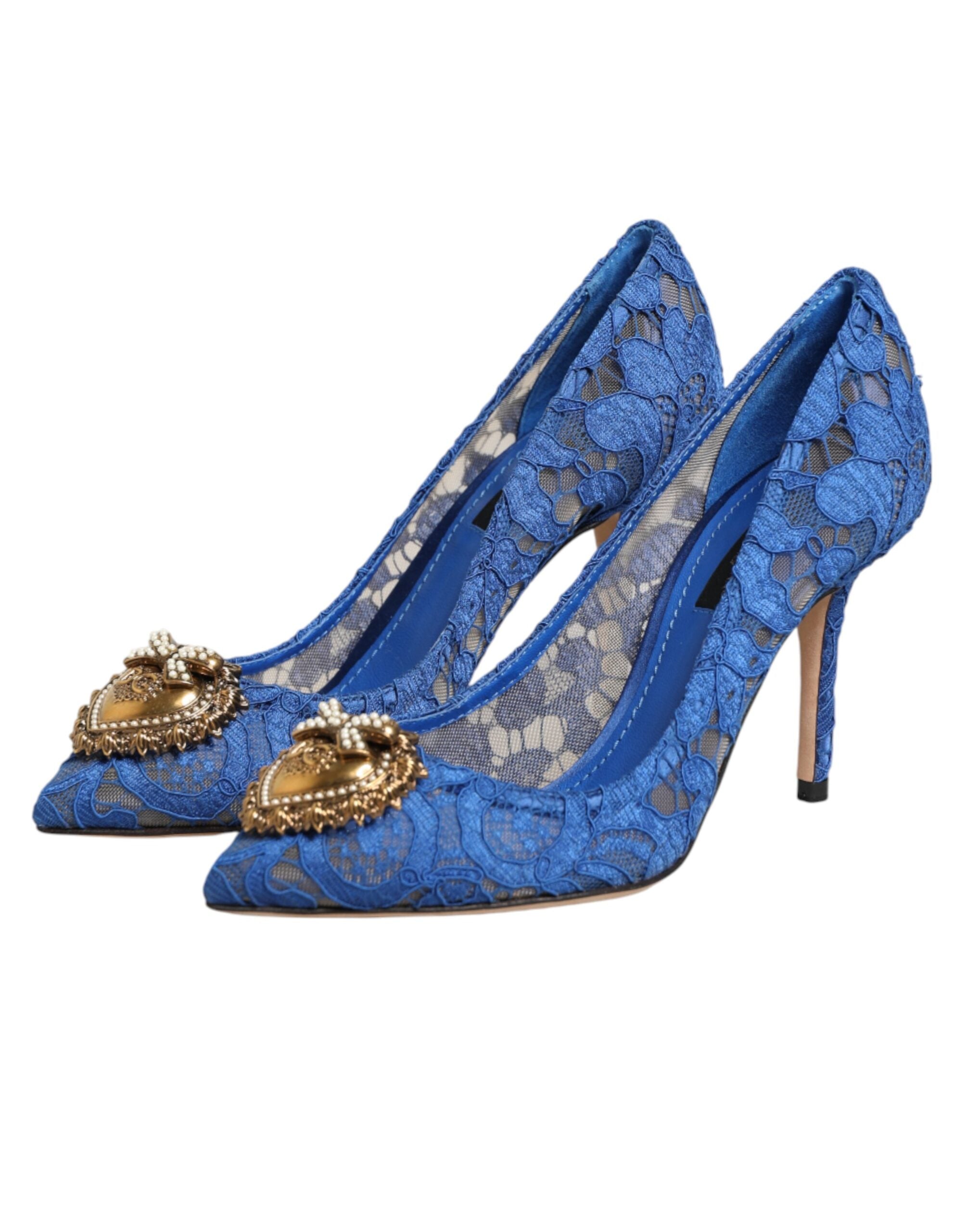Dolce & Gabbana Blå Taormina Lace DEVOTION Pumps Sko
