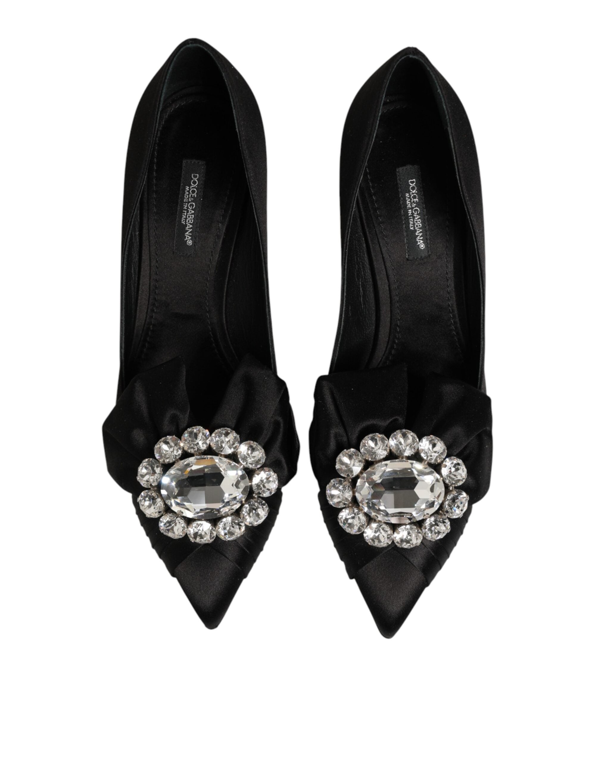 Dolce & Gabbana Sorte Satin Sløjfe Krystaludsmykning Pumps Sko