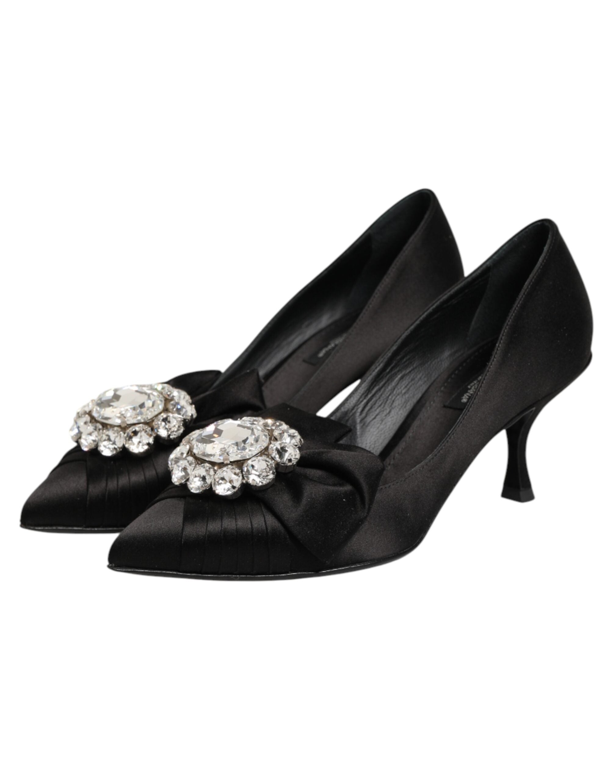 Dolce & Gabbana Sorte Satin Sløjfe Krystaludsmykning Pumps Sko