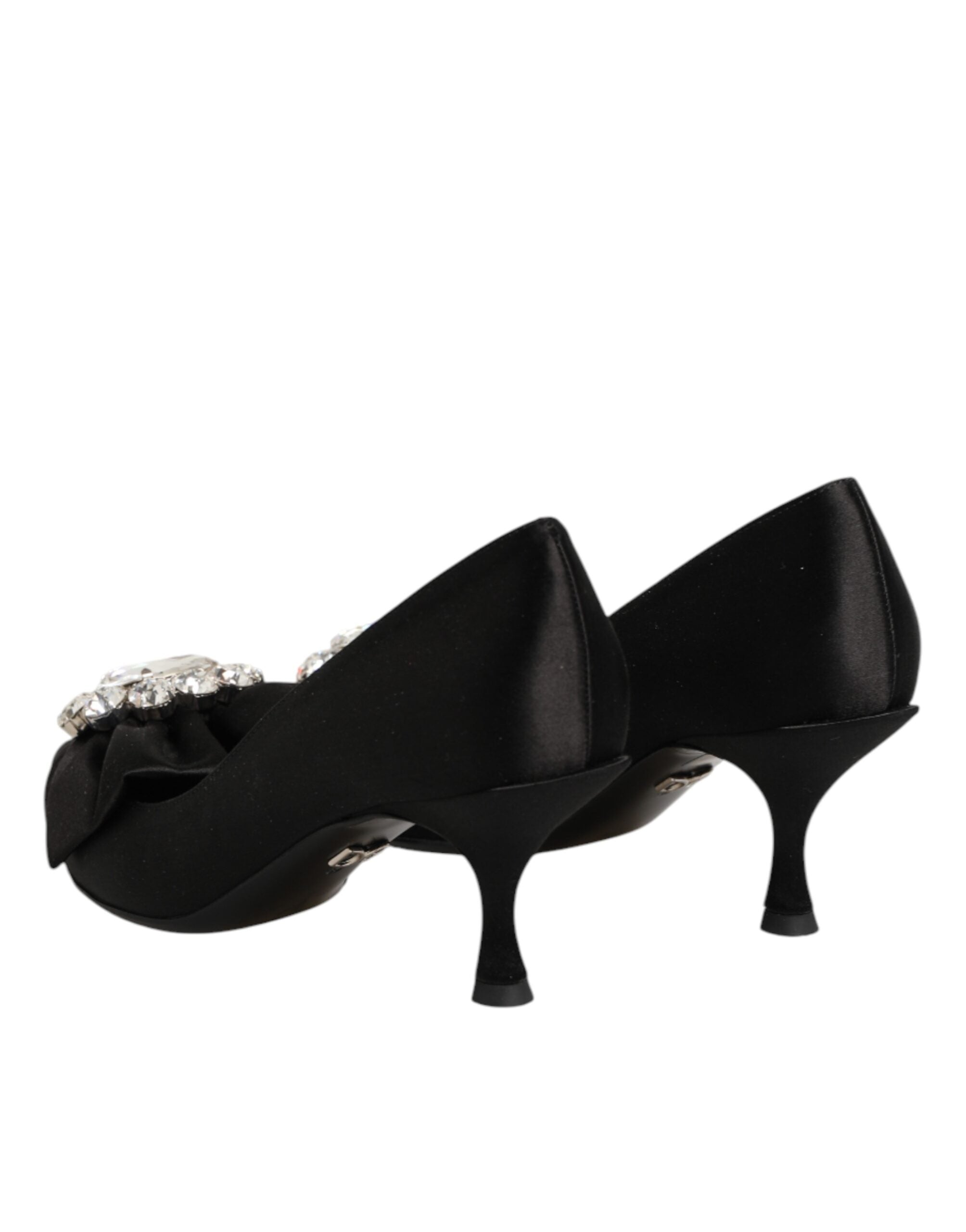 Dolce & Gabbana Sorte Satin Sløjfe Krystaludsmykning Pumps Sko