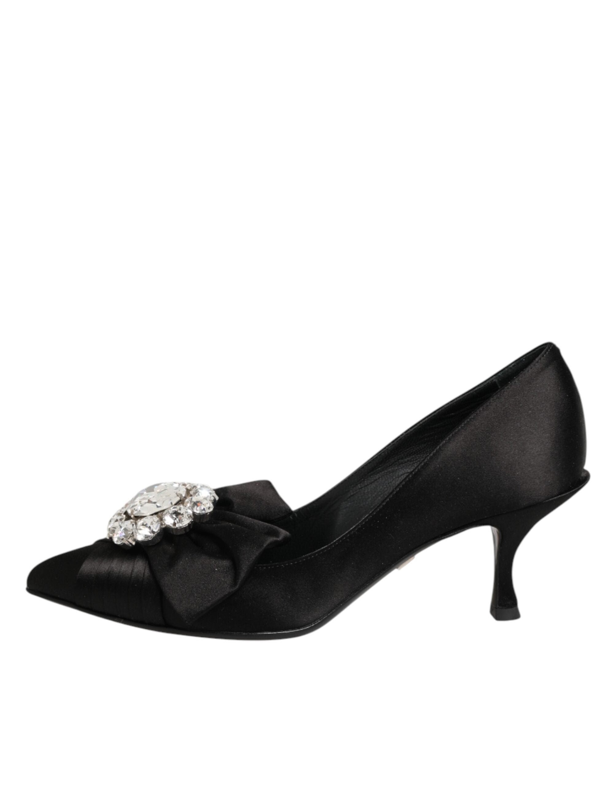 Dolce & Gabbana Sorte Satin Sløjfe Krystaludsmykning Pumps Sko