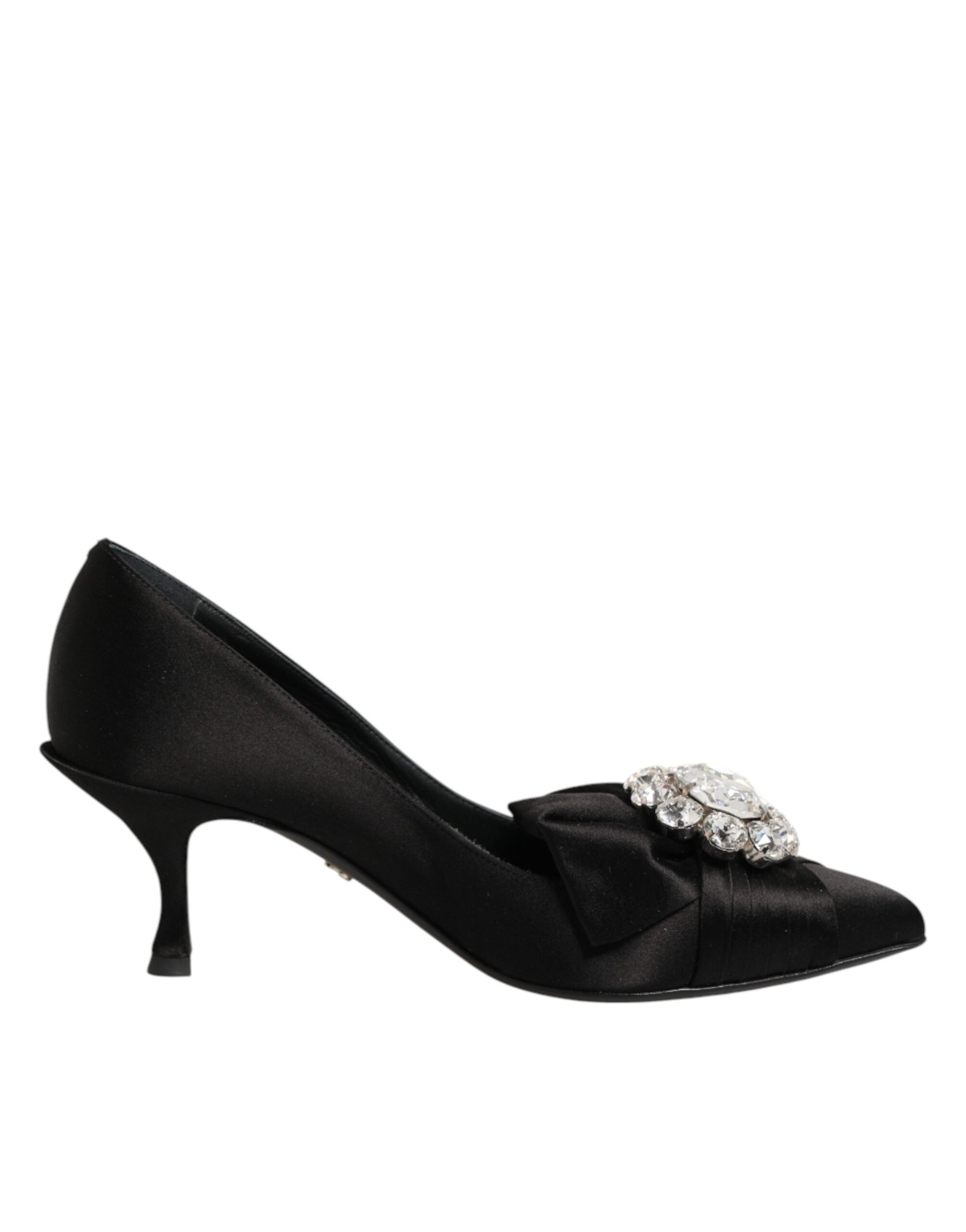 Dolce & Gabbana Sorte Satin Sløjfe Krystaludsmykning Pumps Sko