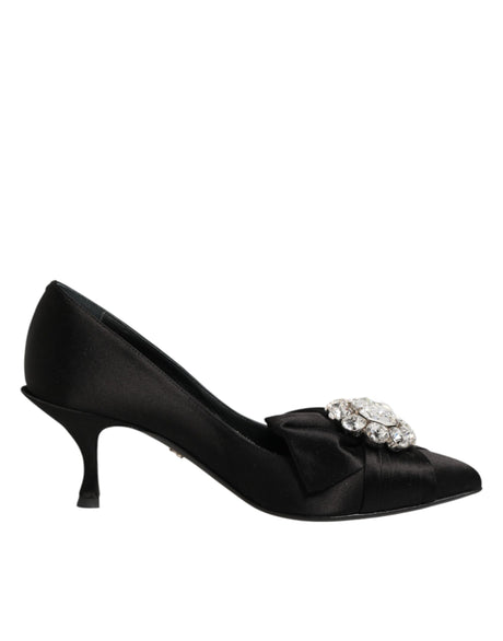 Dolce &amp; Gabbana Sorte Satin Sløjfe Krystaludsmykning Pumps Sko