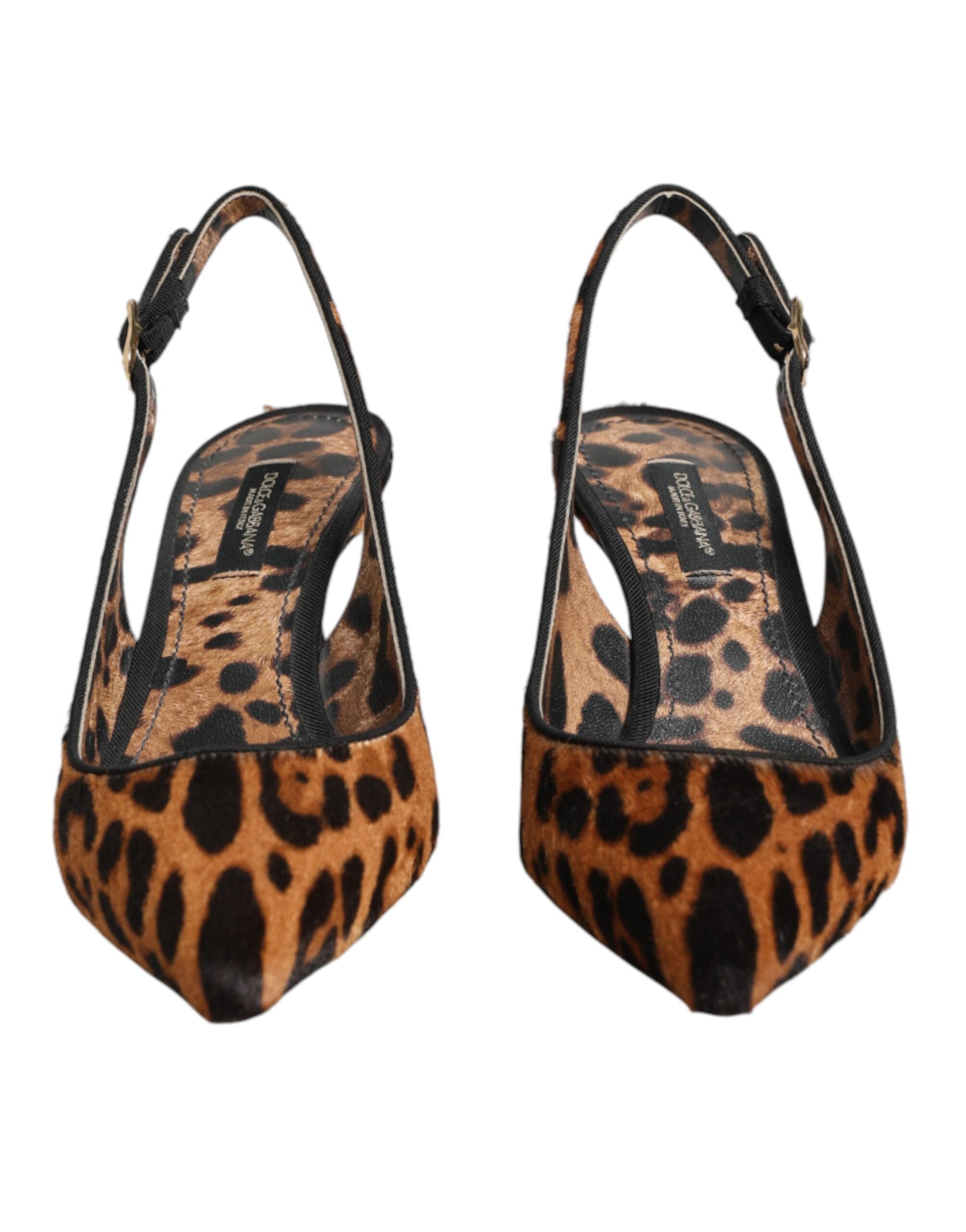 Dolce & Gabbana Brune Leopard Kalveskinds Slingbacks Sko Med Pels