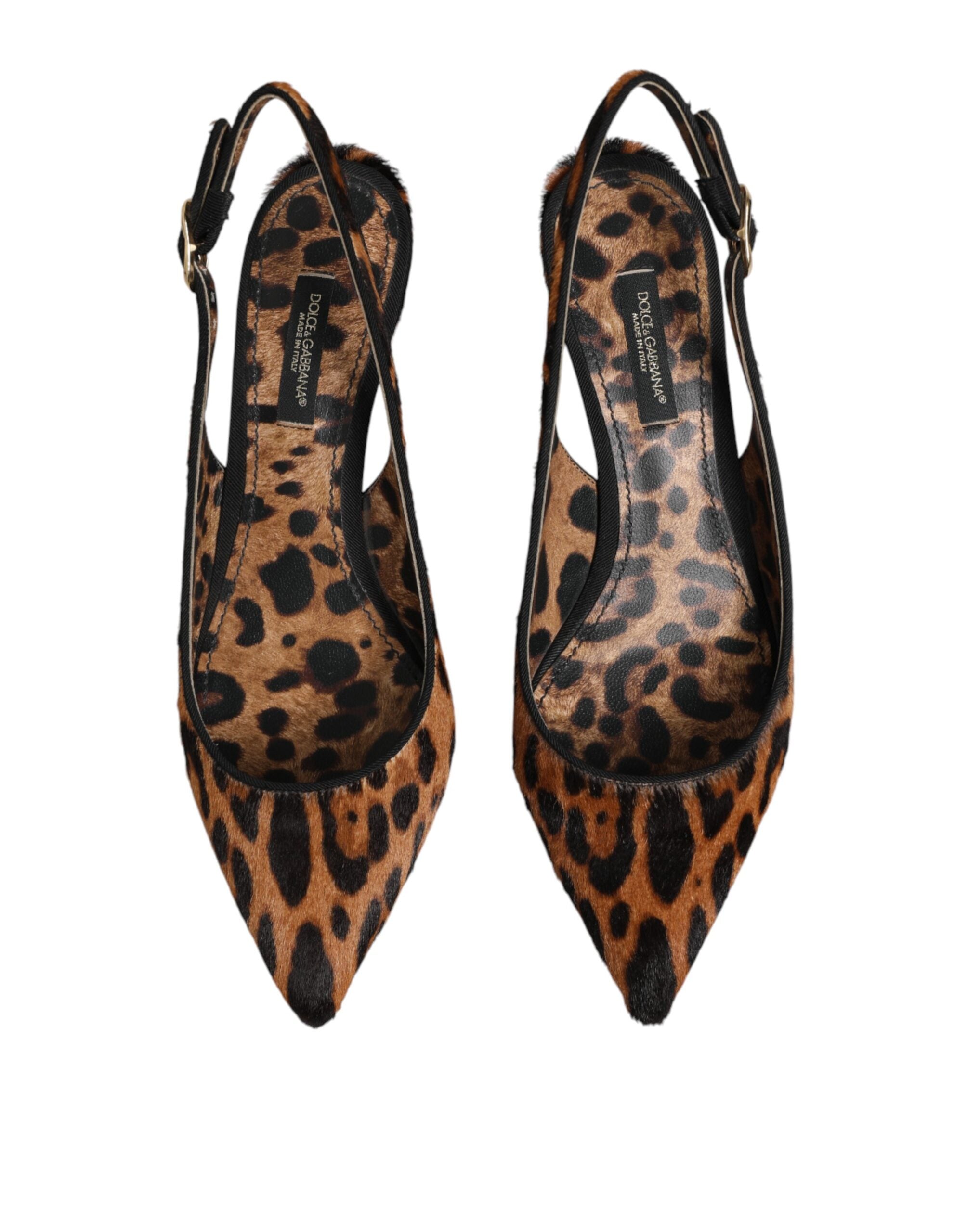 Dolce & Gabbana Brune Leopard Kalveskinds Slingbacks Sko Med Pels