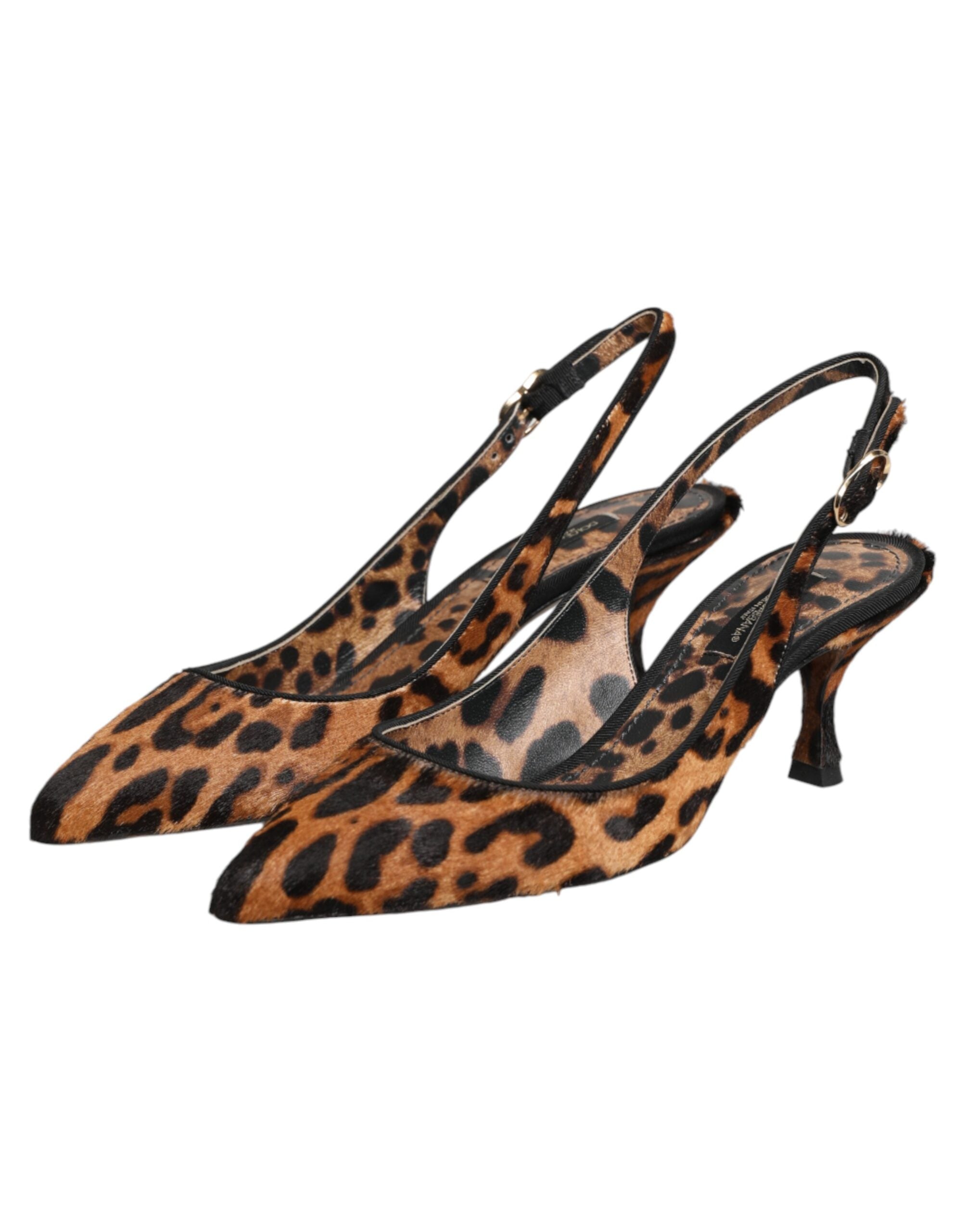 Dolce & Gabbana Brune Leopard Kalveskinds Slingbacks Sko Med Pels