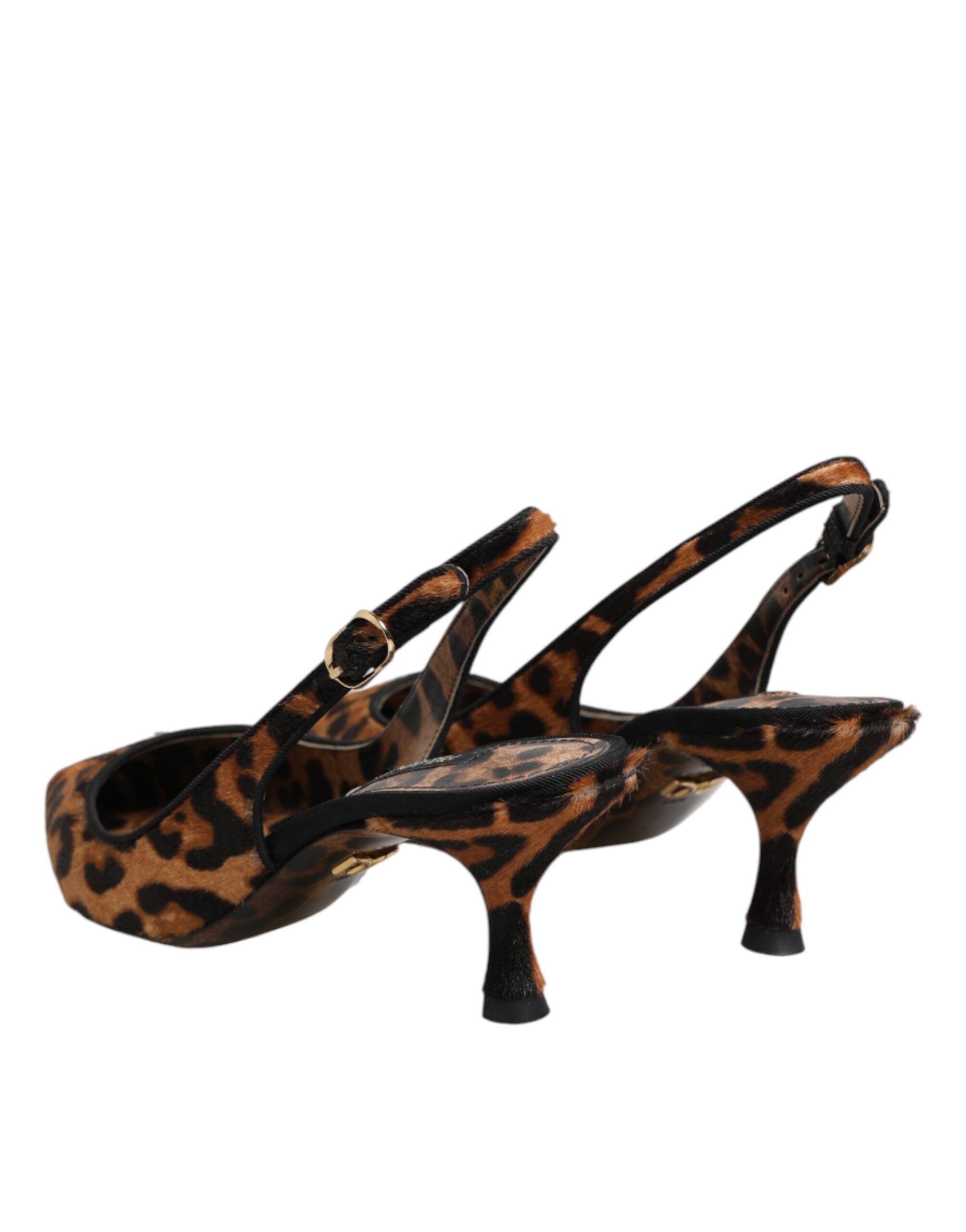 Dolce & Gabbana Brune Leopard Kalveskinds Slingbacks Sko Med Pels