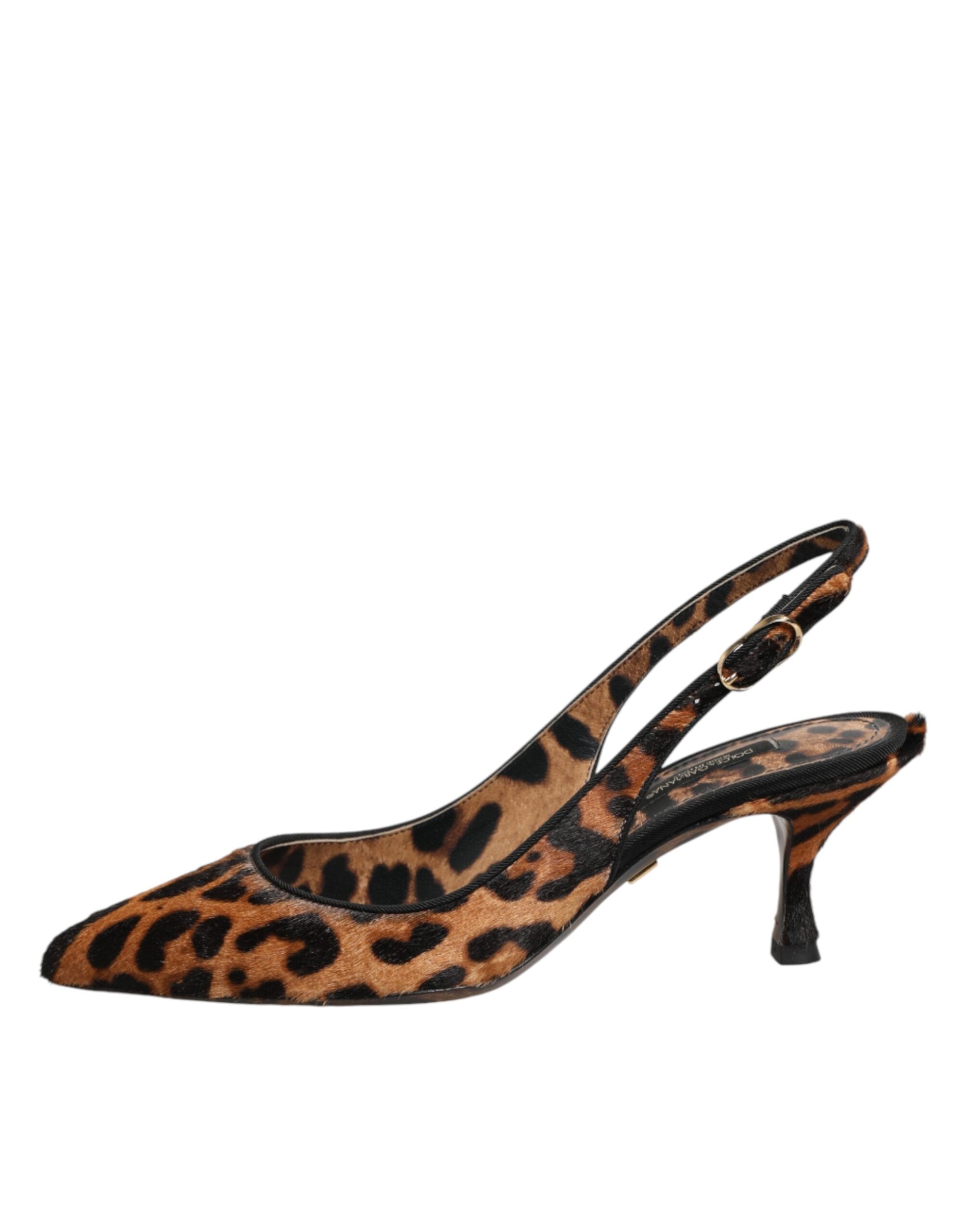 Dolce & Gabbana Brune Leopard Kalveskinds Slingbacks Sko Med Pels