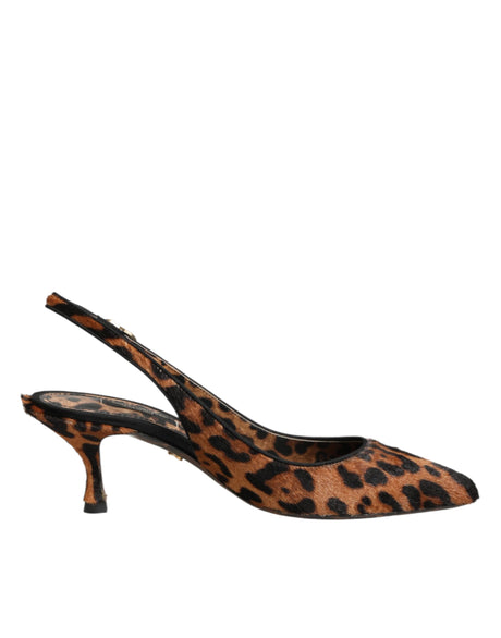 Dolce &amp; Gabbana Brune Leopard Kalveskinds Slingbacks Sko Med Pels