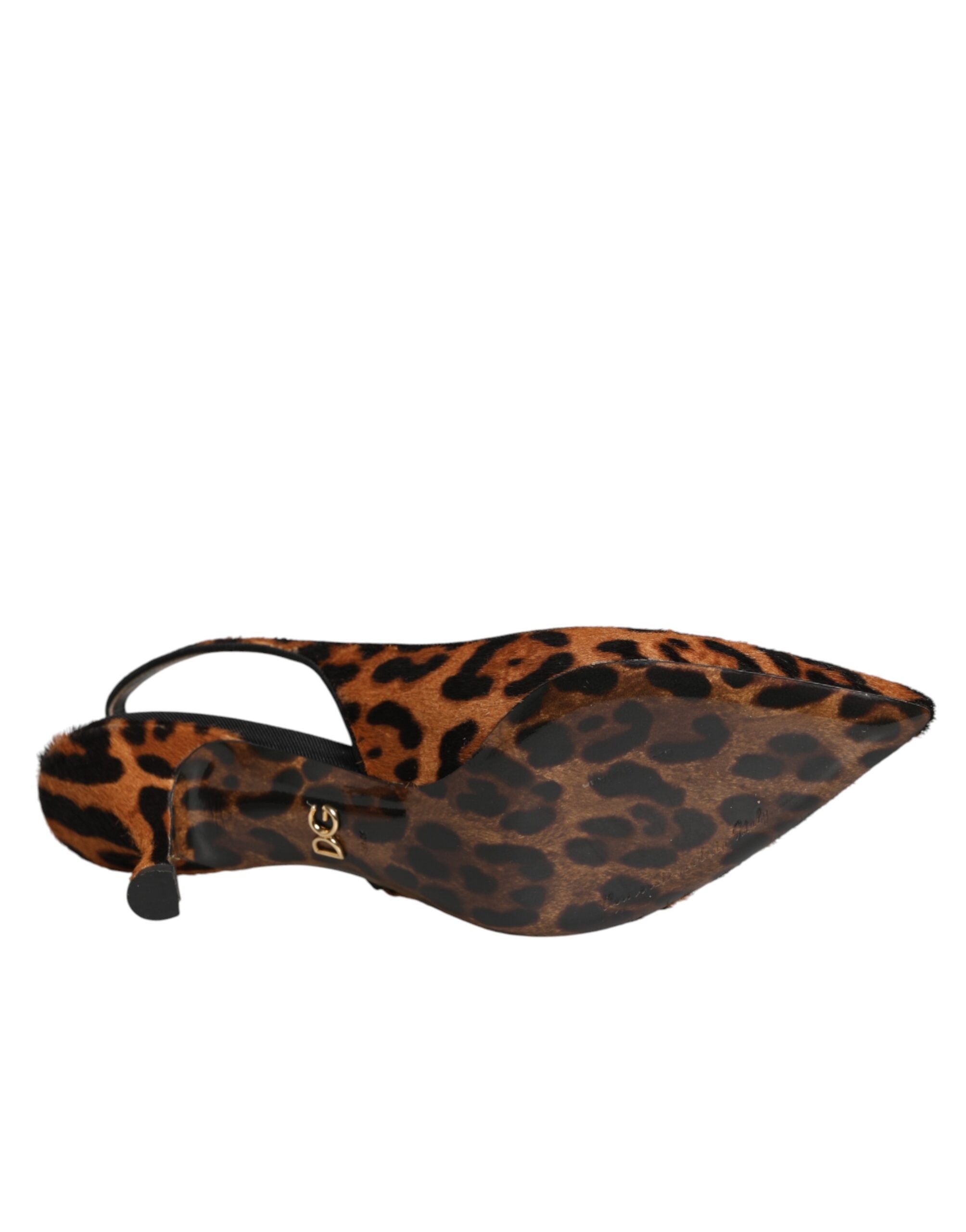 Dolce & Gabbana Brune Leopard Kalveskinds Slingbacks Sko Med Pels
